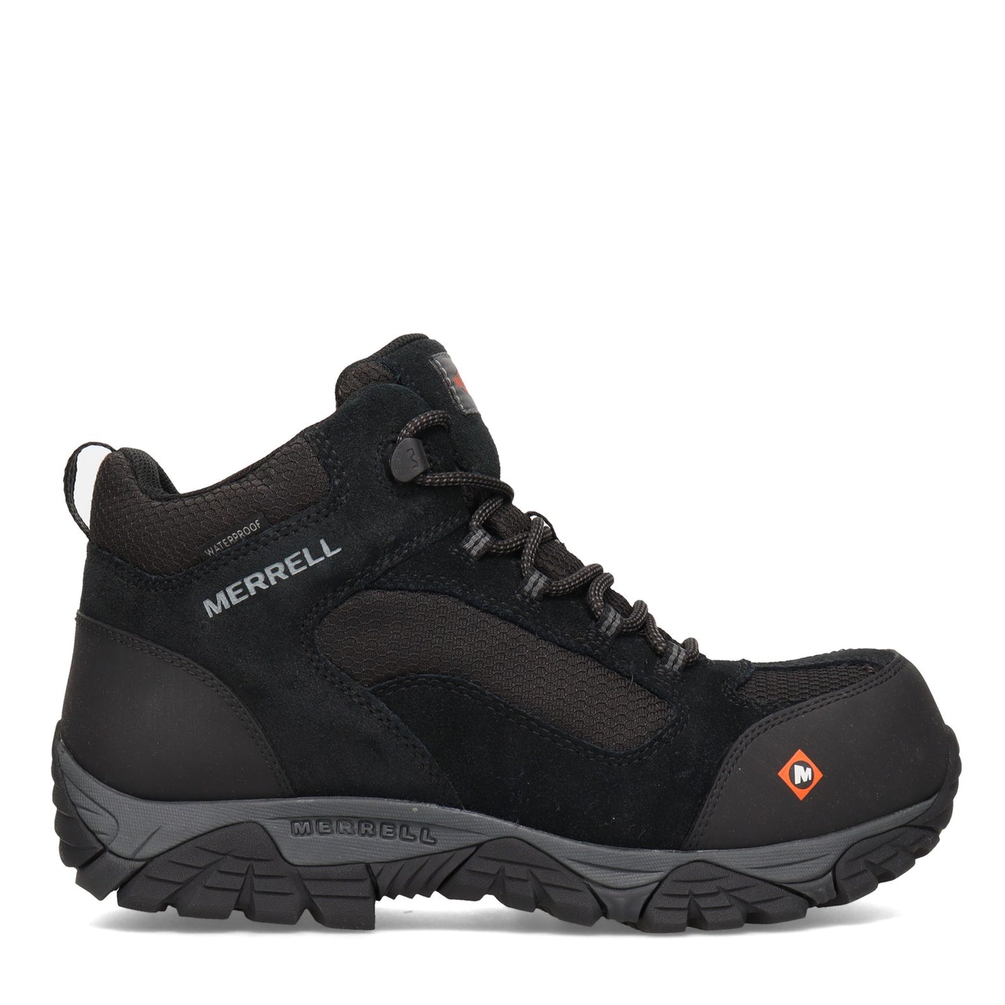 Peltz Shoes  Men's Merrell Moab Onset Mid Waterproof Comp Toe Work Boot - Wide Width BLACK J099509W