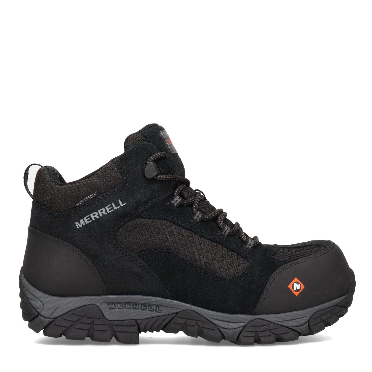 Peltz Shoes  Men's Merrell Moab Onset Mid Waterproof Comp Toe Work Boot - Wide Width BLACK J099509W
