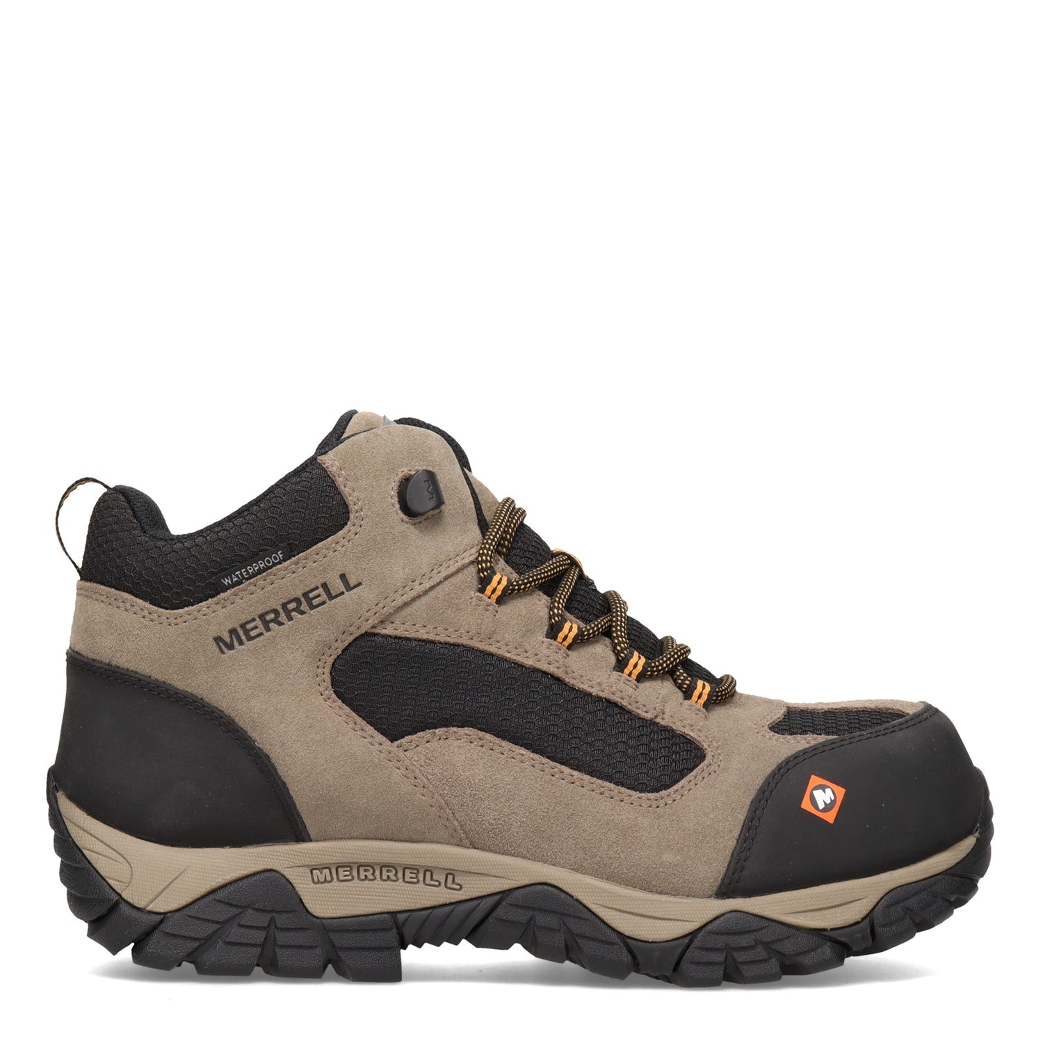 Peltz Shoes  Men's Merrell Moab Onset Mid Waterproof Comp Toe Work Boot WALNUT J099511