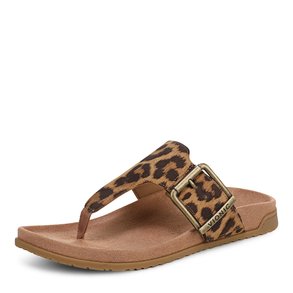Women's Vionic Emma Thong Sandal TAN LEOPARD SUEDE J5383L5201