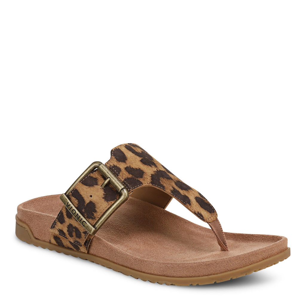 Women's Vionic Emma Thong Sandal TAN LEOPARD SUEDE J5383L5201