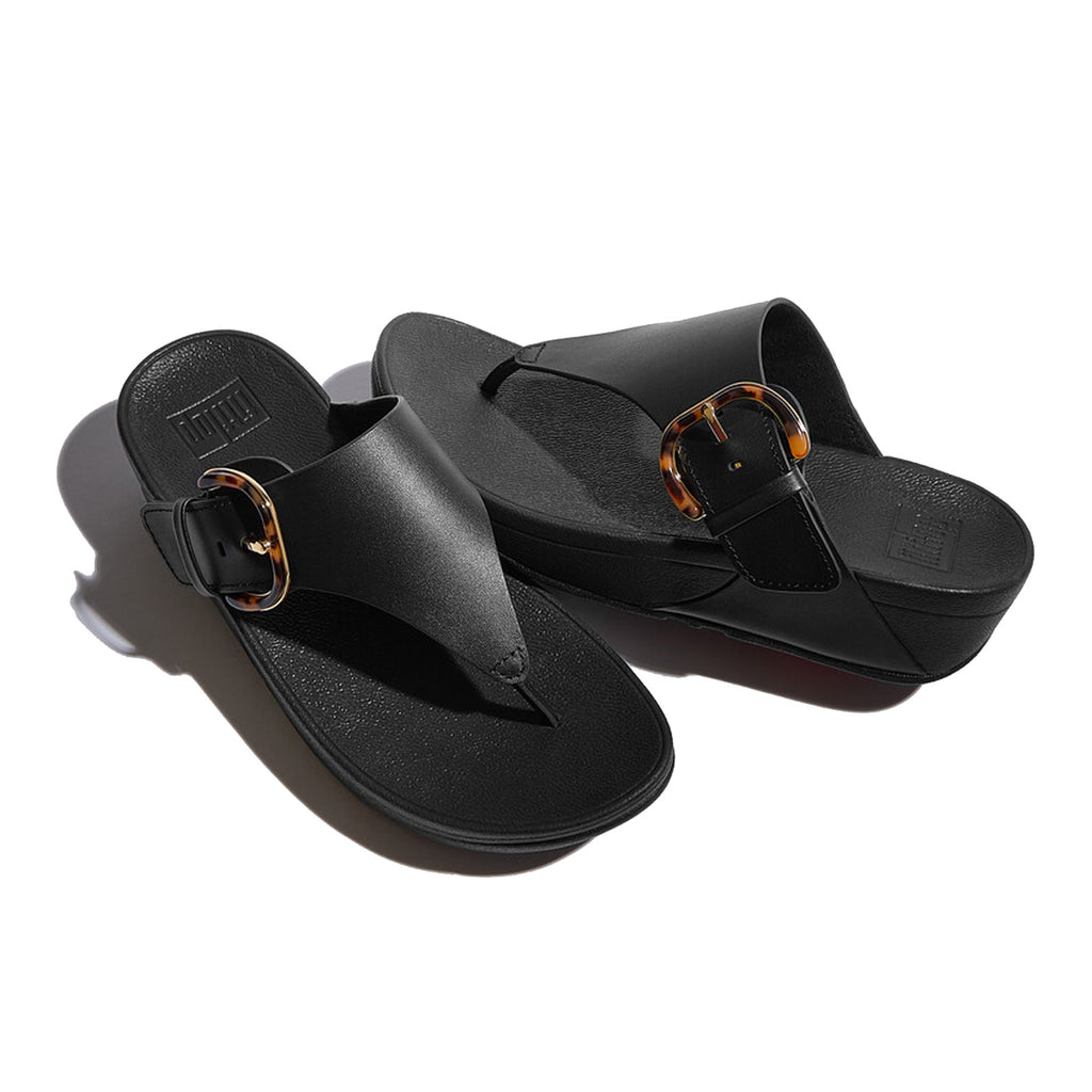 Women's FitFlop Lulu Resin Buckle Thong Sandal ALL BLACK JE9-090