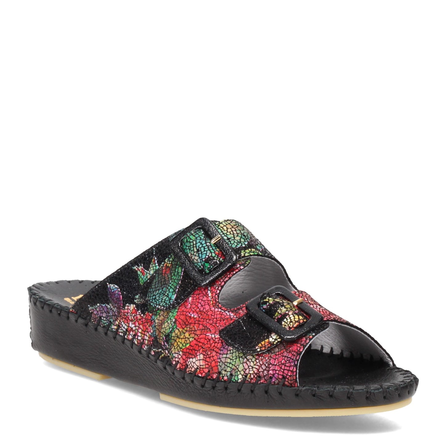 Peltz Shoes  Women's La Plume Jen Sandal BLACK MULTI JEN-BLACKDECO