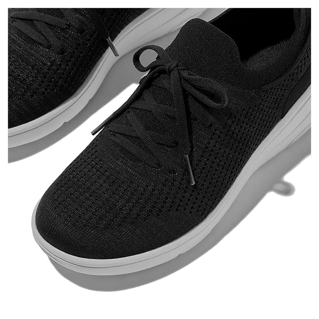 Women's FitFlop SUPER-Q Knit Slip-On Laced Sneaker BLACK  WHITE JM1-001