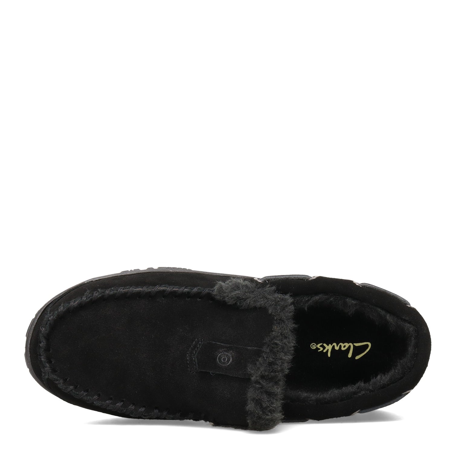 Peltz Shoes  Men's Clarks Venetian Moccasin Faux Fur Slipper BLACK JMH0674-201