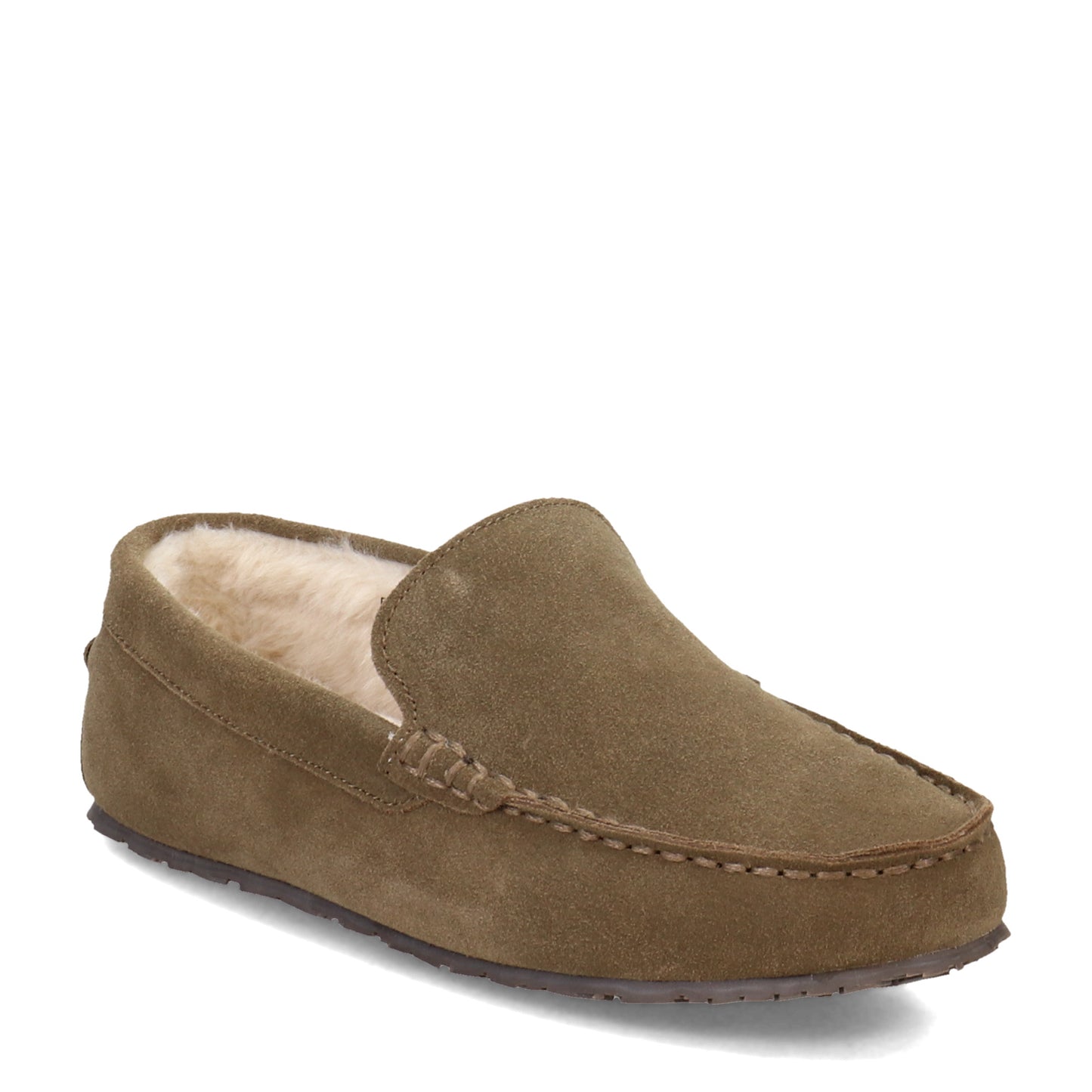 Peltz Shoes  Men's Clarks Plush Fur Venetian Slipper SAGE GREEN JMH1638-1429