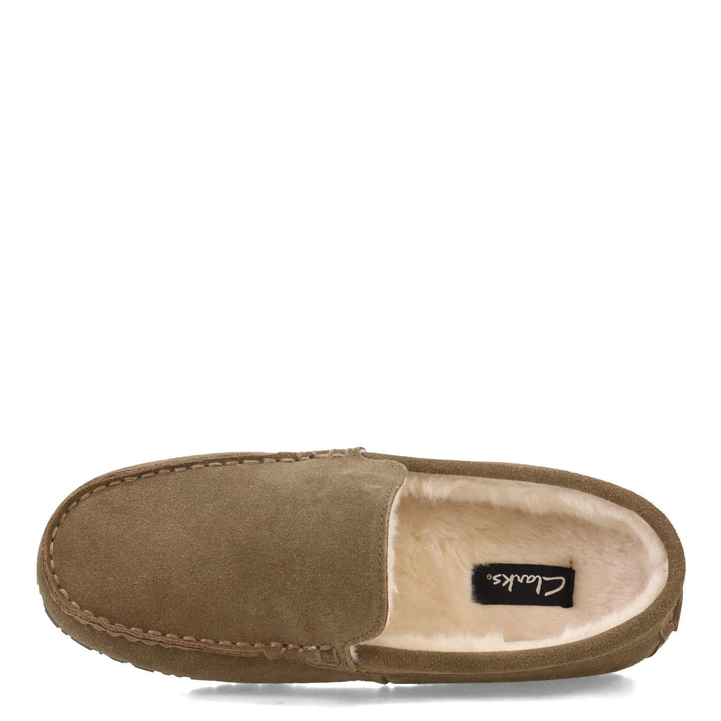 Peltz Shoes  Men's Clarks Plush Fur Venetian Slipper SAGE GREEN JMH1638-1429