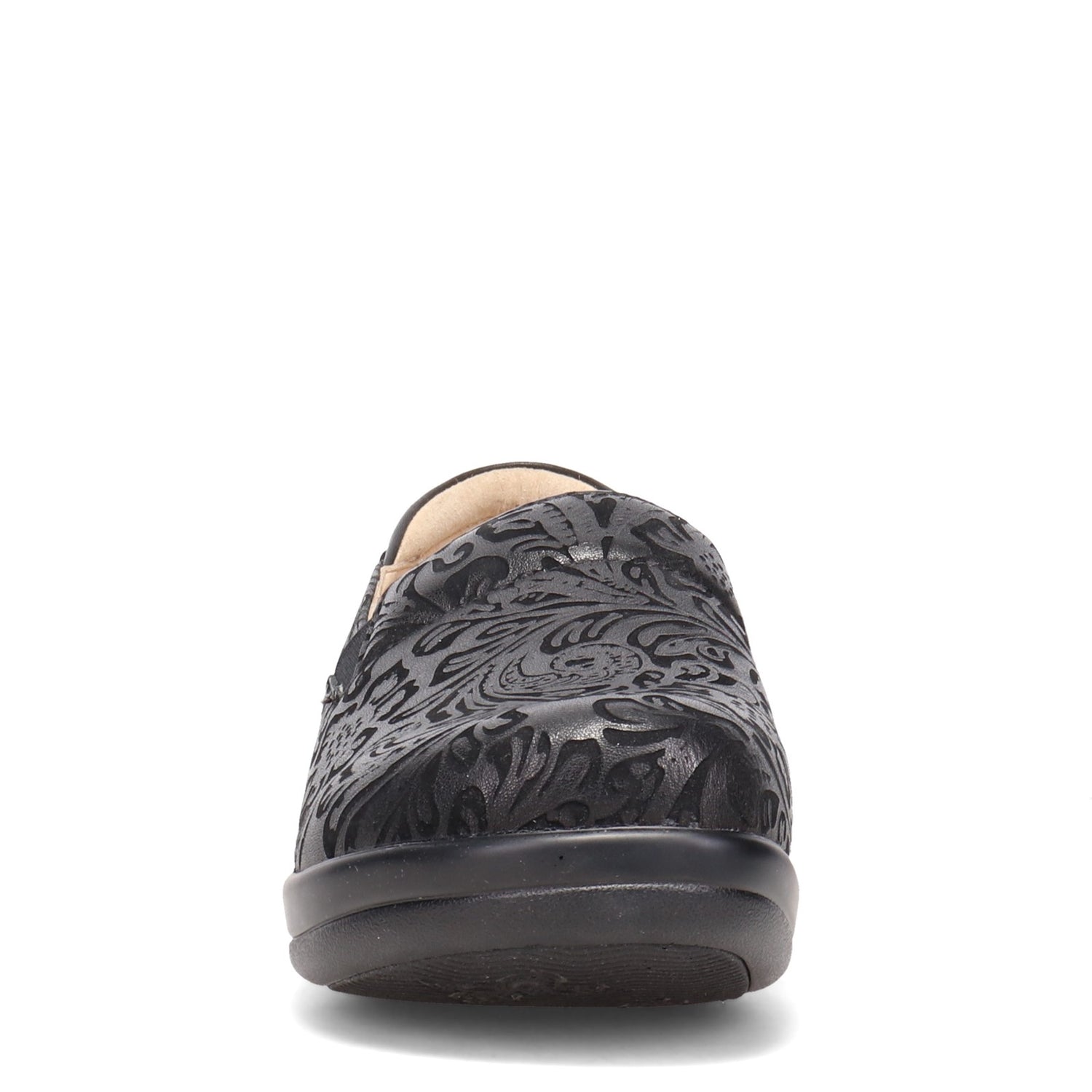 Peltz Shoes  Women's Alegria Keli Professional Clog Black Embossed Paisley KEL-431