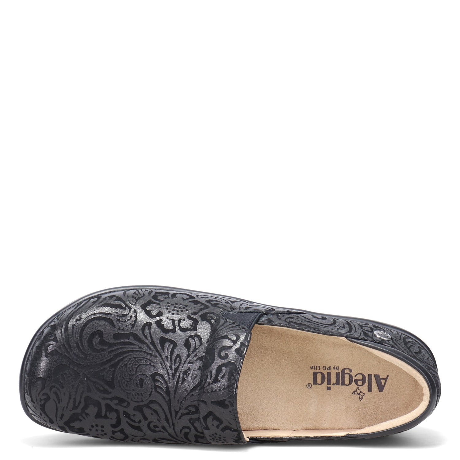 Peltz Shoes  Women's Alegria Keli Professional Clog Black Embossed Paisley KEL-431