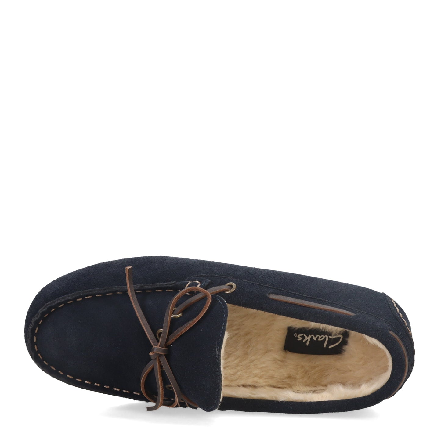 Peltz Shoes  Men's Clarks Moccasin Slipper NAVY LB1059-NVY