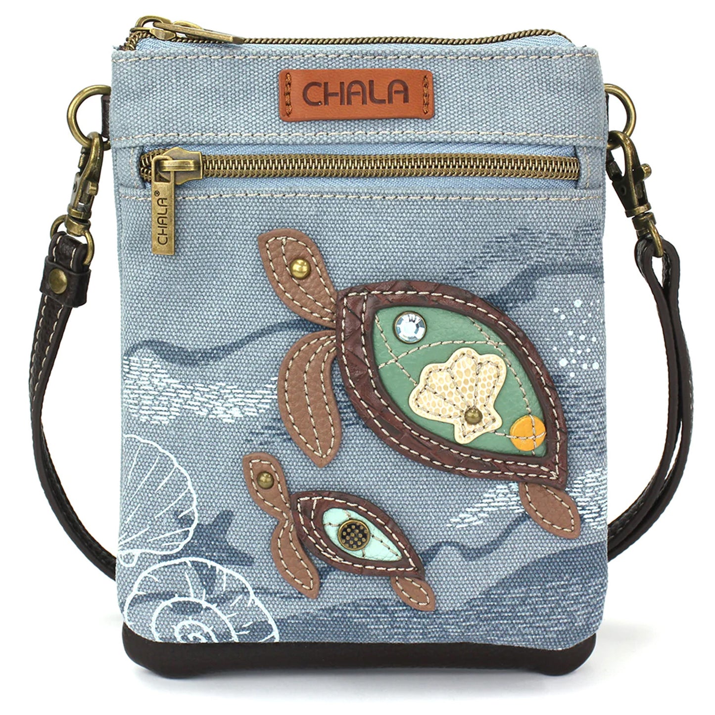 Peltz Shoes  Chala Double pocket Canvas Crossbody Bag Turtle N928TT1