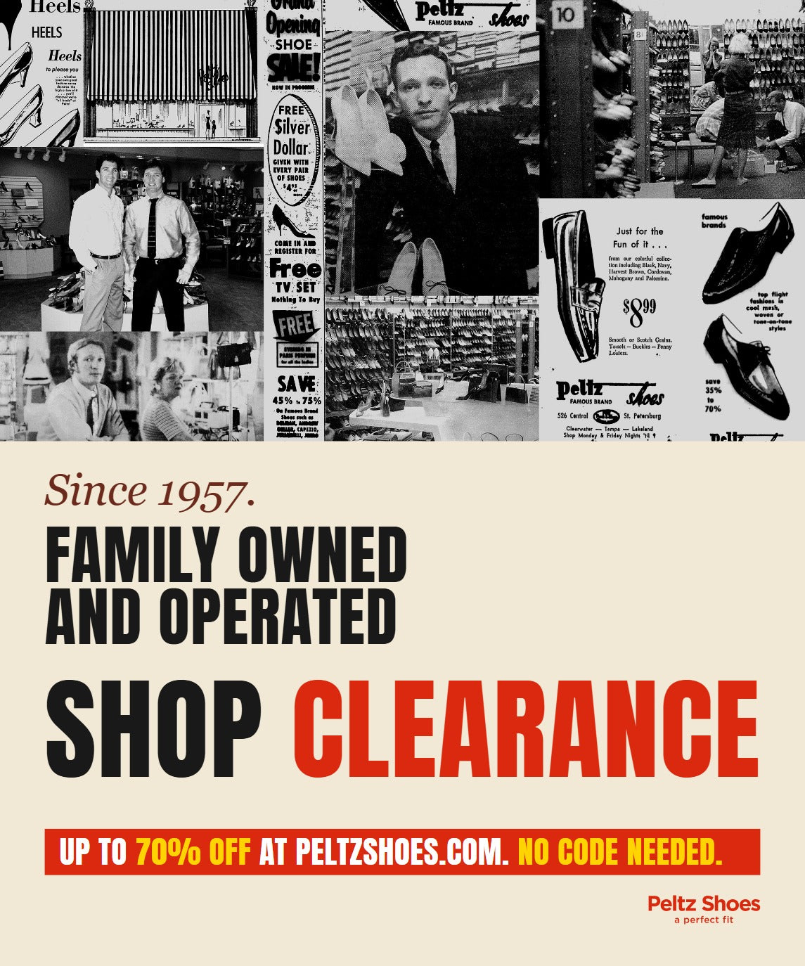 Peltz Shoes ads and photos from the 1950s and 1960s. Family owned and operated since 1957. Shop clearance.