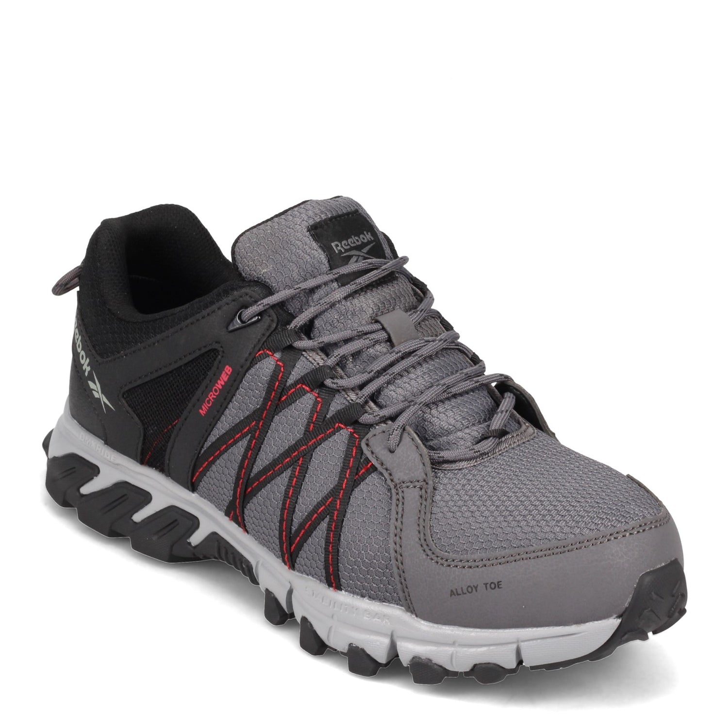 Peltz Shoes  Men's Reebok Work Trail Grip Low Work Shoe GREY BLACK RB3402