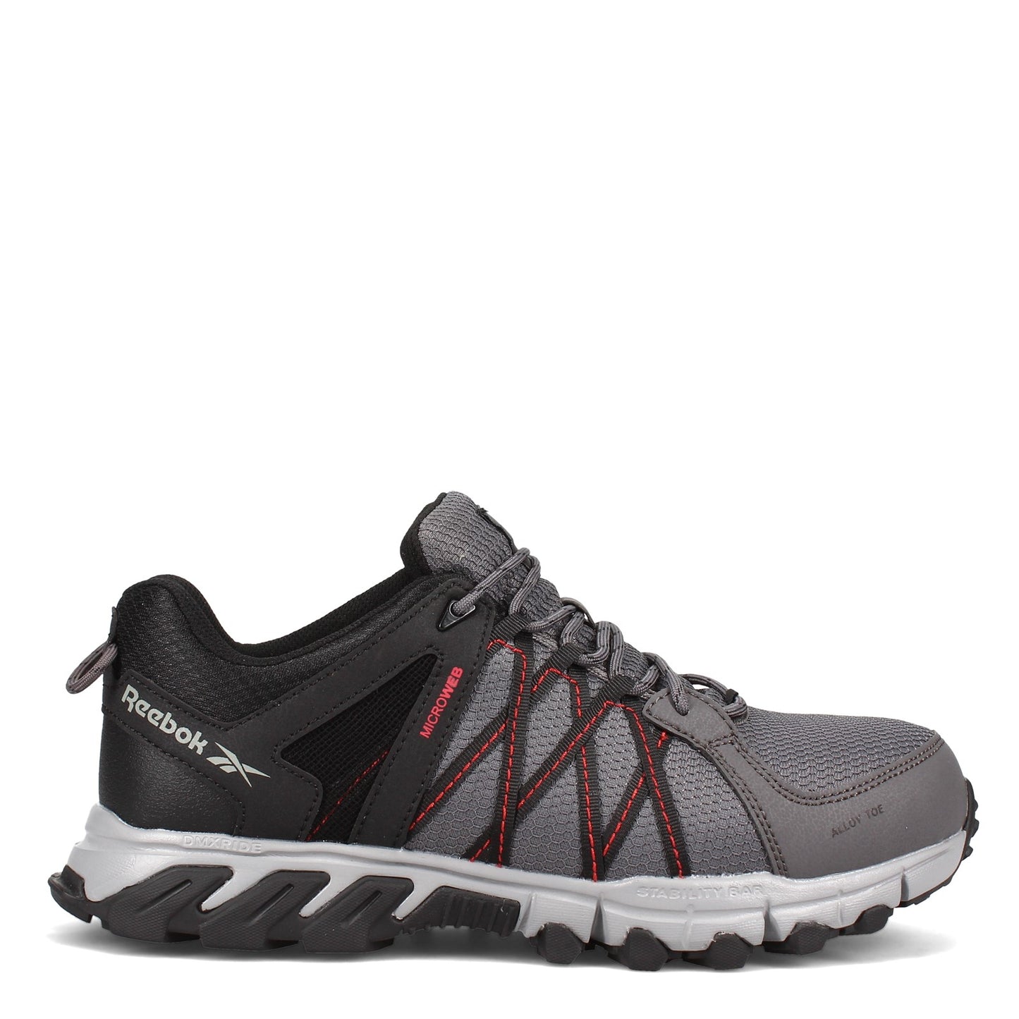 Peltz Shoes  Men's Reebok Work Trail Grip Low Work Shoe GREY BLACK RB3402