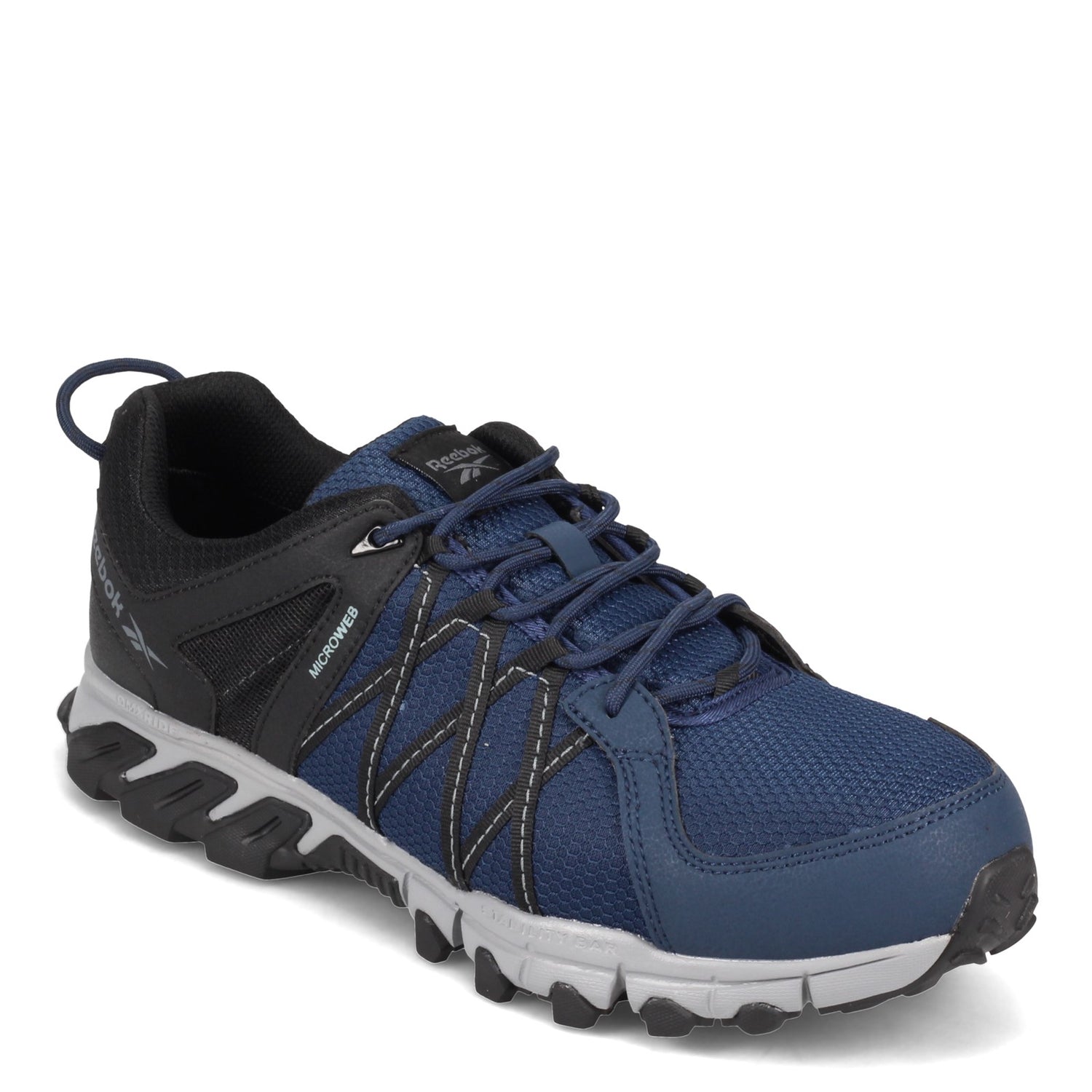 Peltz Shoes  Men's Reebok Work Trail Grip Low Work Shoe Navy/Black/Grey RB3403