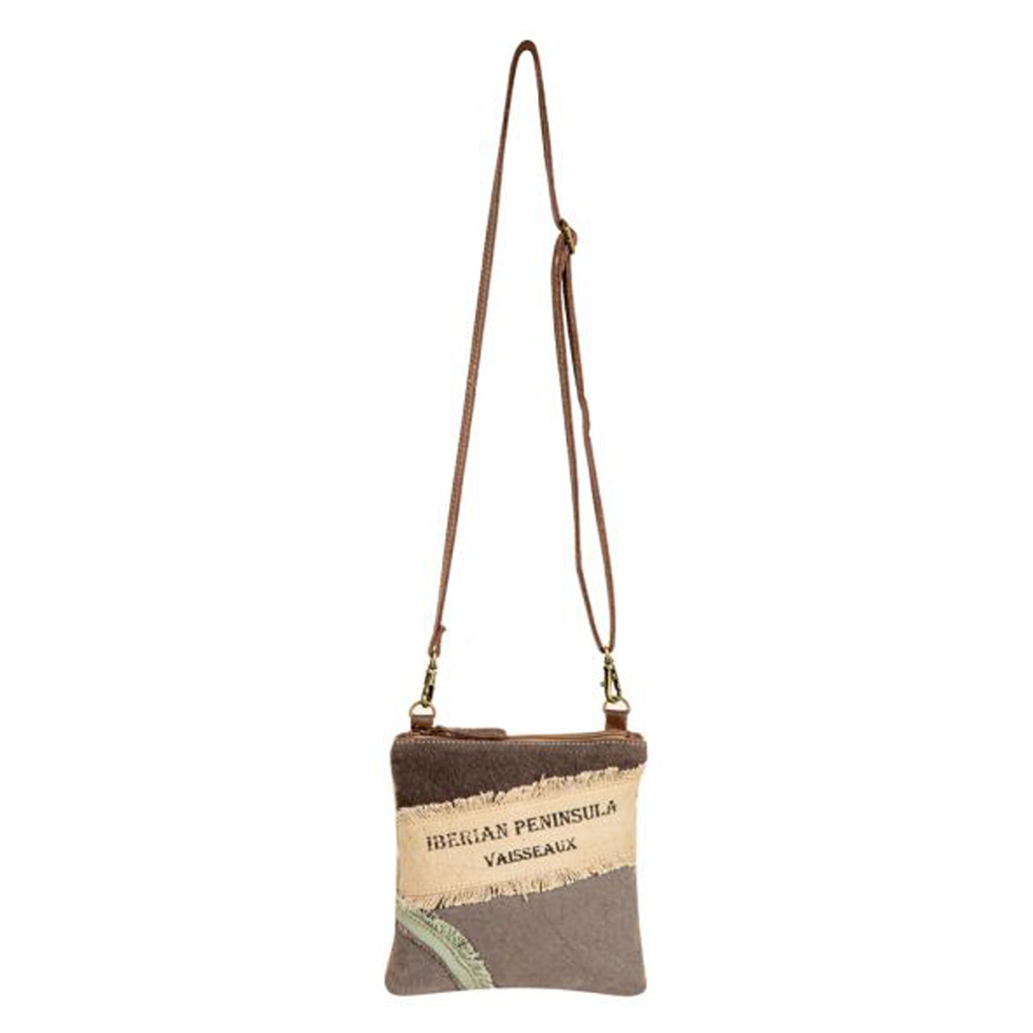 Peltz Shoes  Myra Bag World Travels Small Crossbody Grey/Cream S-7888