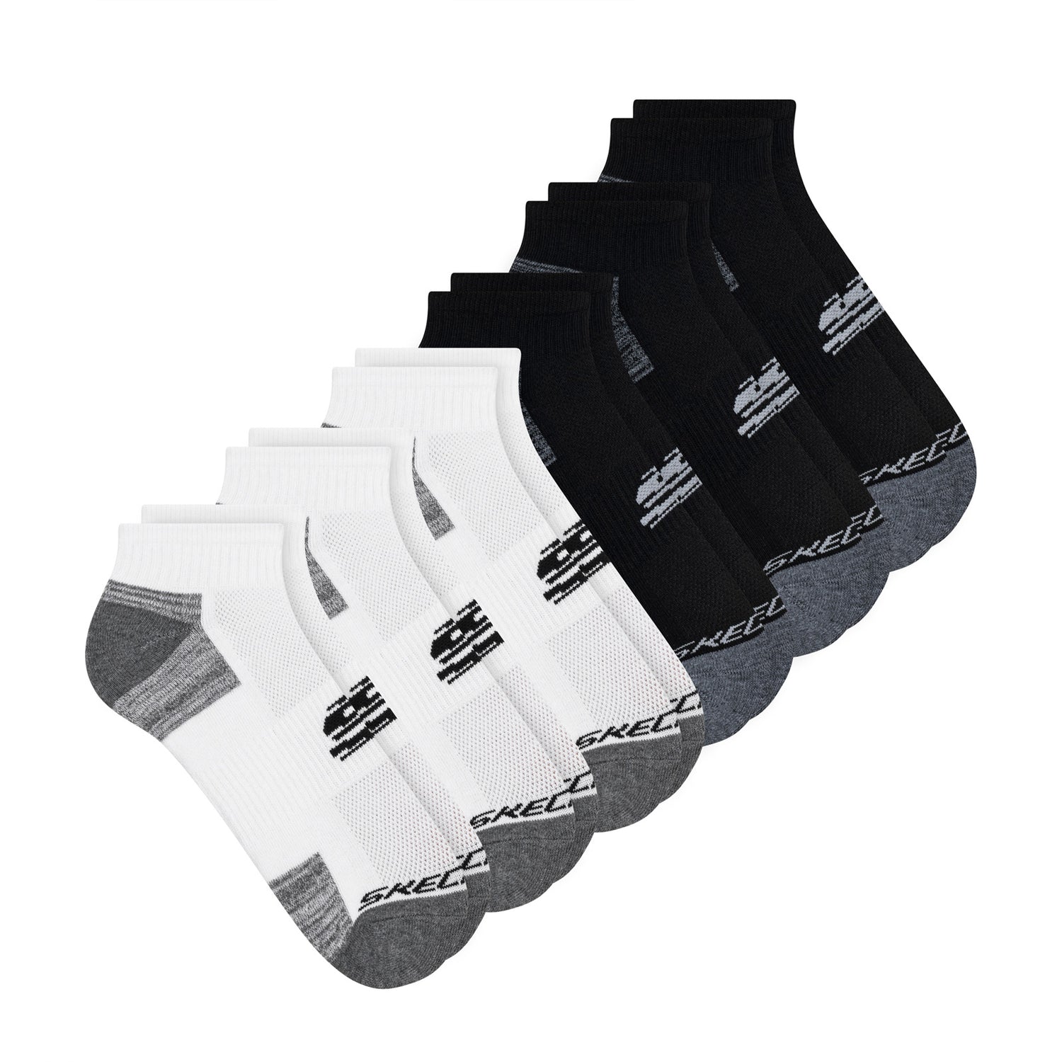 Peltz Shoes  Men’s Skechers Quarter Socks – 6 Pair White Black S112465-117