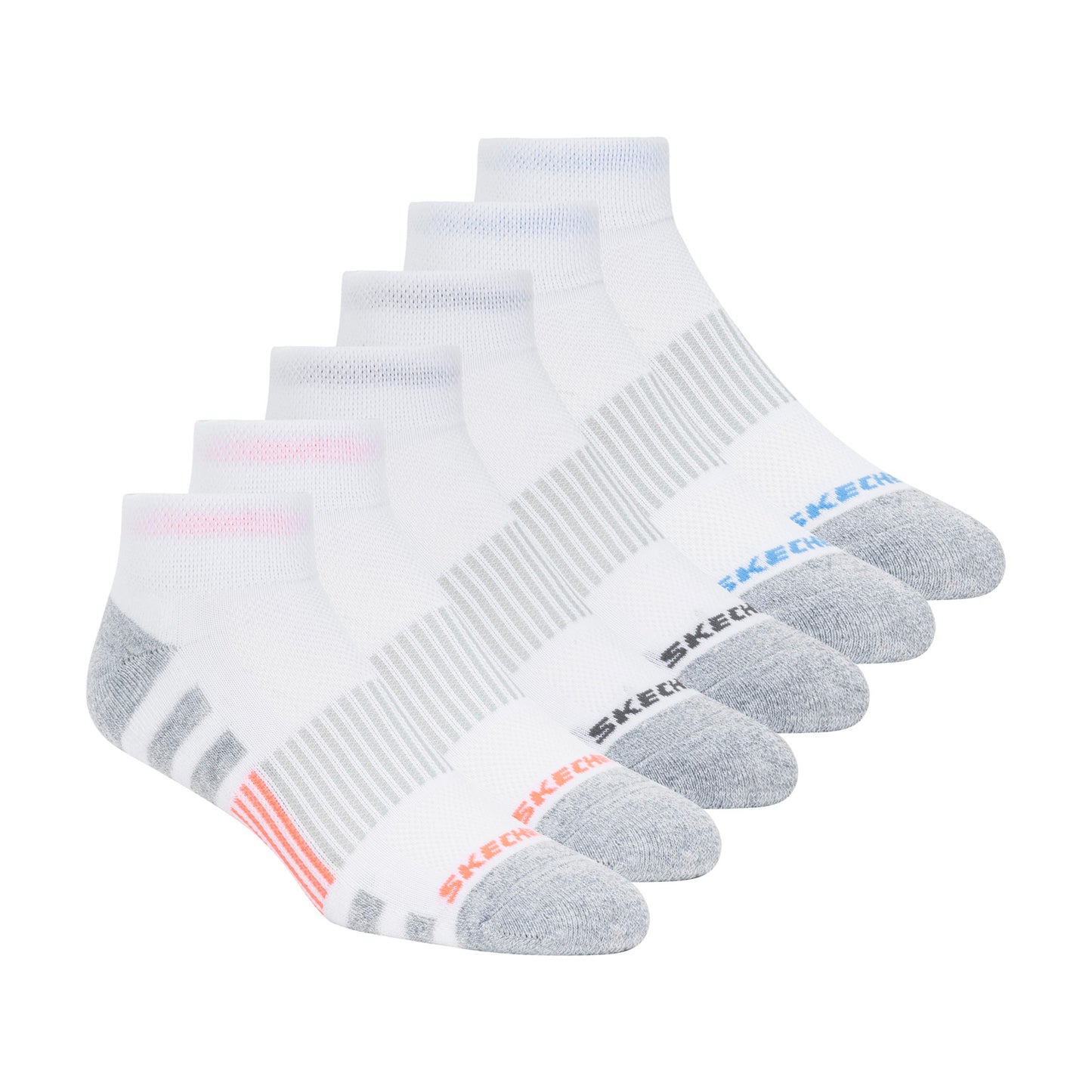 Peltz Shoes  Women’s Skechers Quarter Socks – 6 Pair White Multi S113985-101