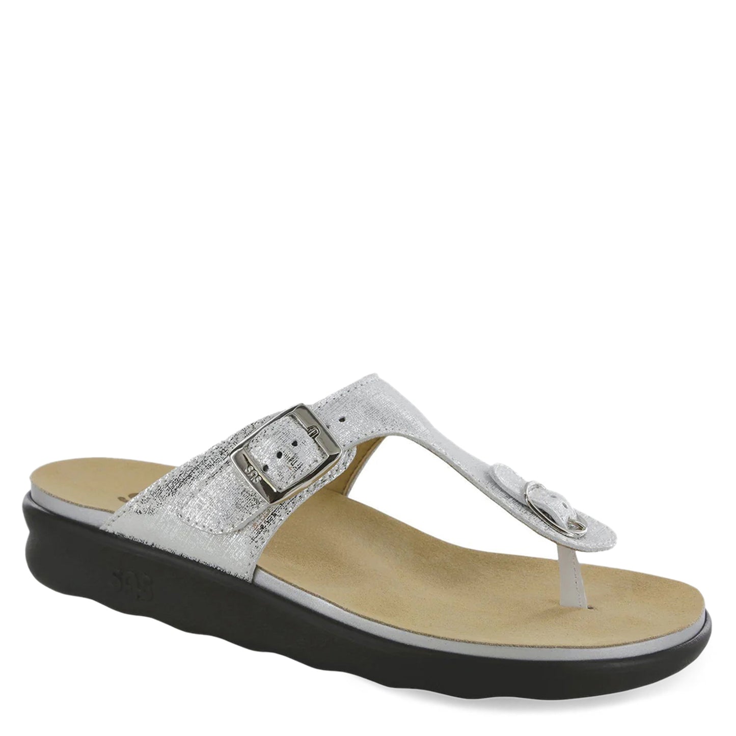 Peltz Shoes  Women's SAS Sanibel Thong Sandal SILVER SHINY SANIBEL SILVER