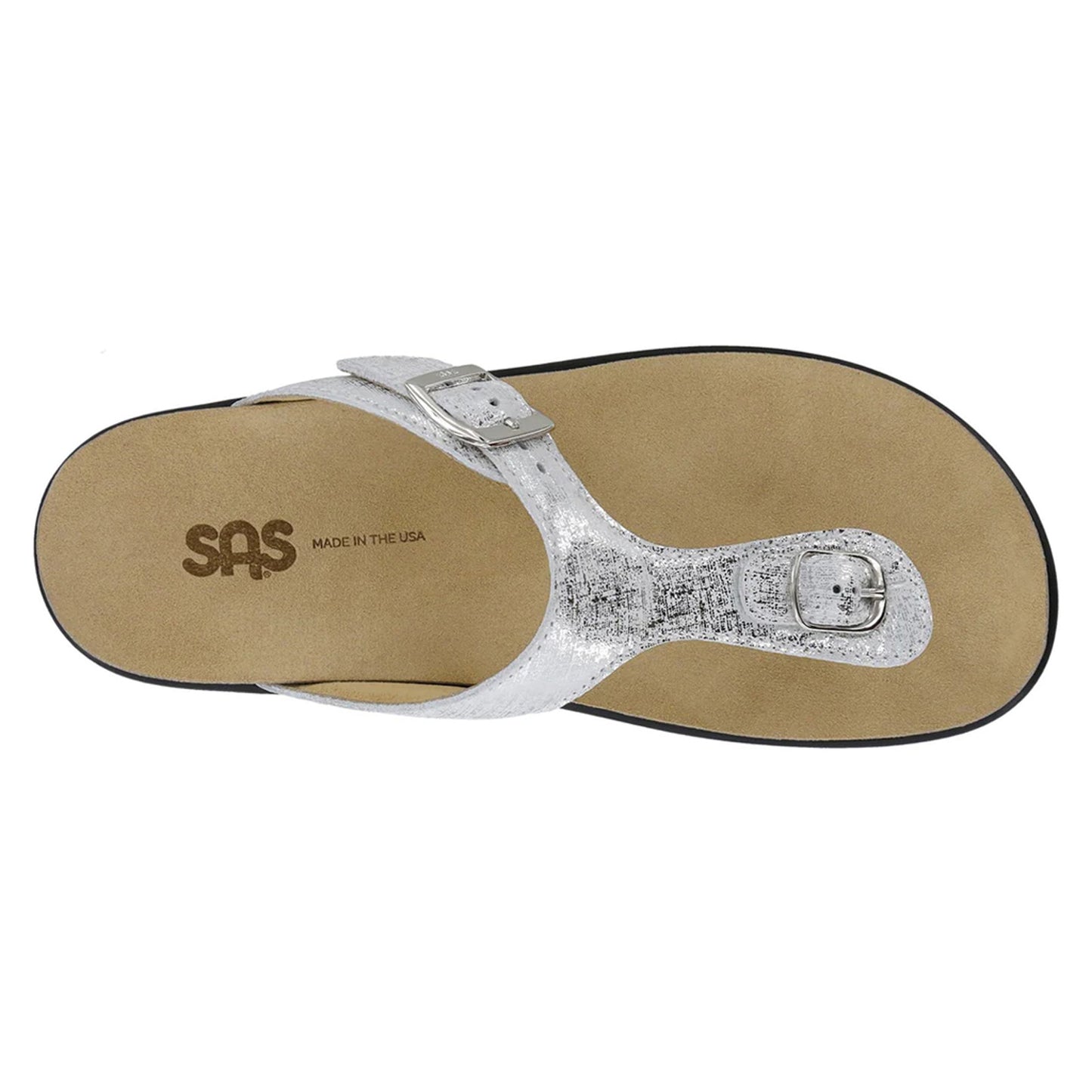 Peltz Shoes  Women's SAS Sanibel Thong Sandal SILVER SHINY SANIBEL SILVER