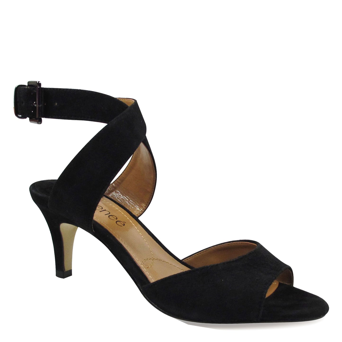 Peltz Shoes  Women's J Renee Soncino Sandal Black Suede SONCIN-SUBLK