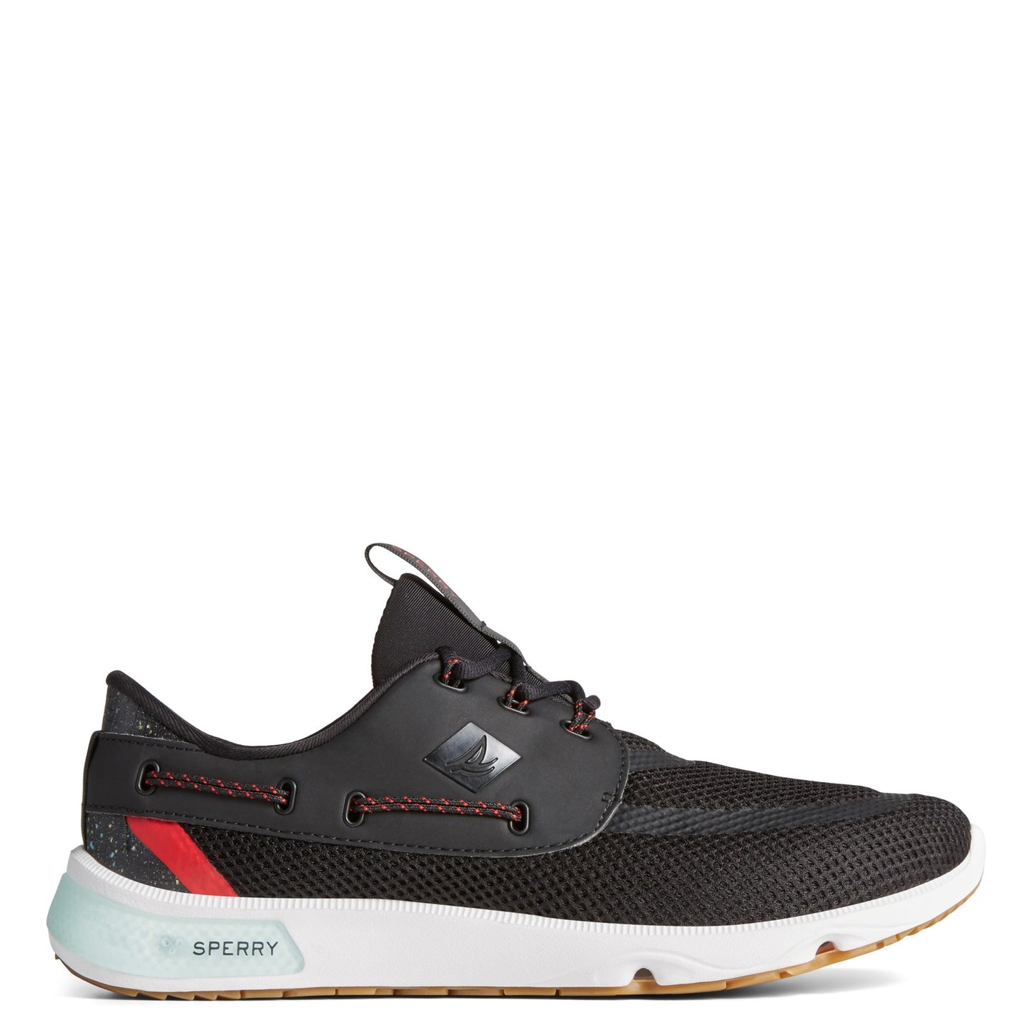Peltz Shoes  Men's Sperry 7 Seas 3 Eye Sneaker BLACK / RED STS23914
