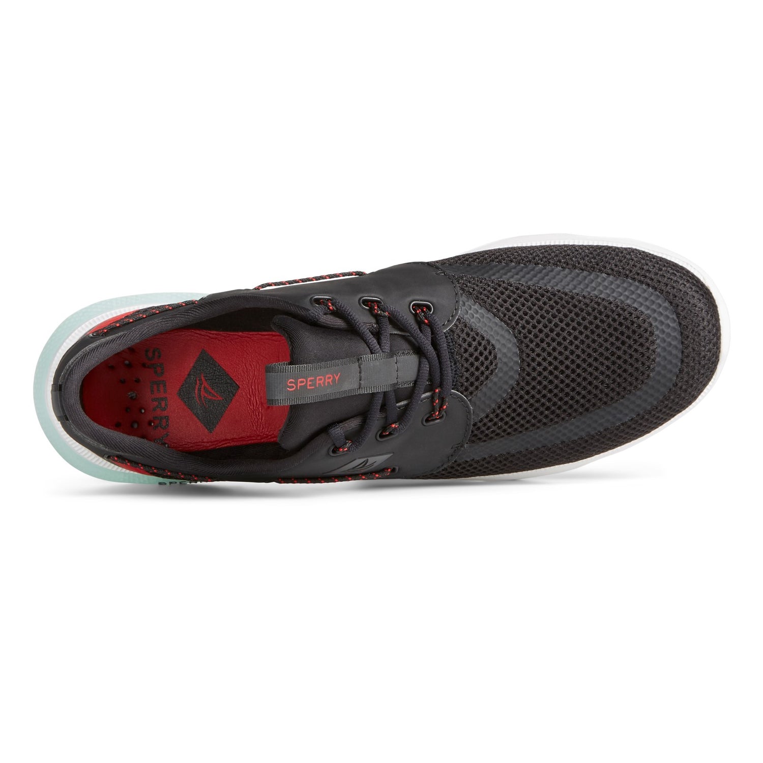 Peltz Shoes  Men's Sperry 7 Seas 3 Eye Sneaker BLACK / RED STS23914