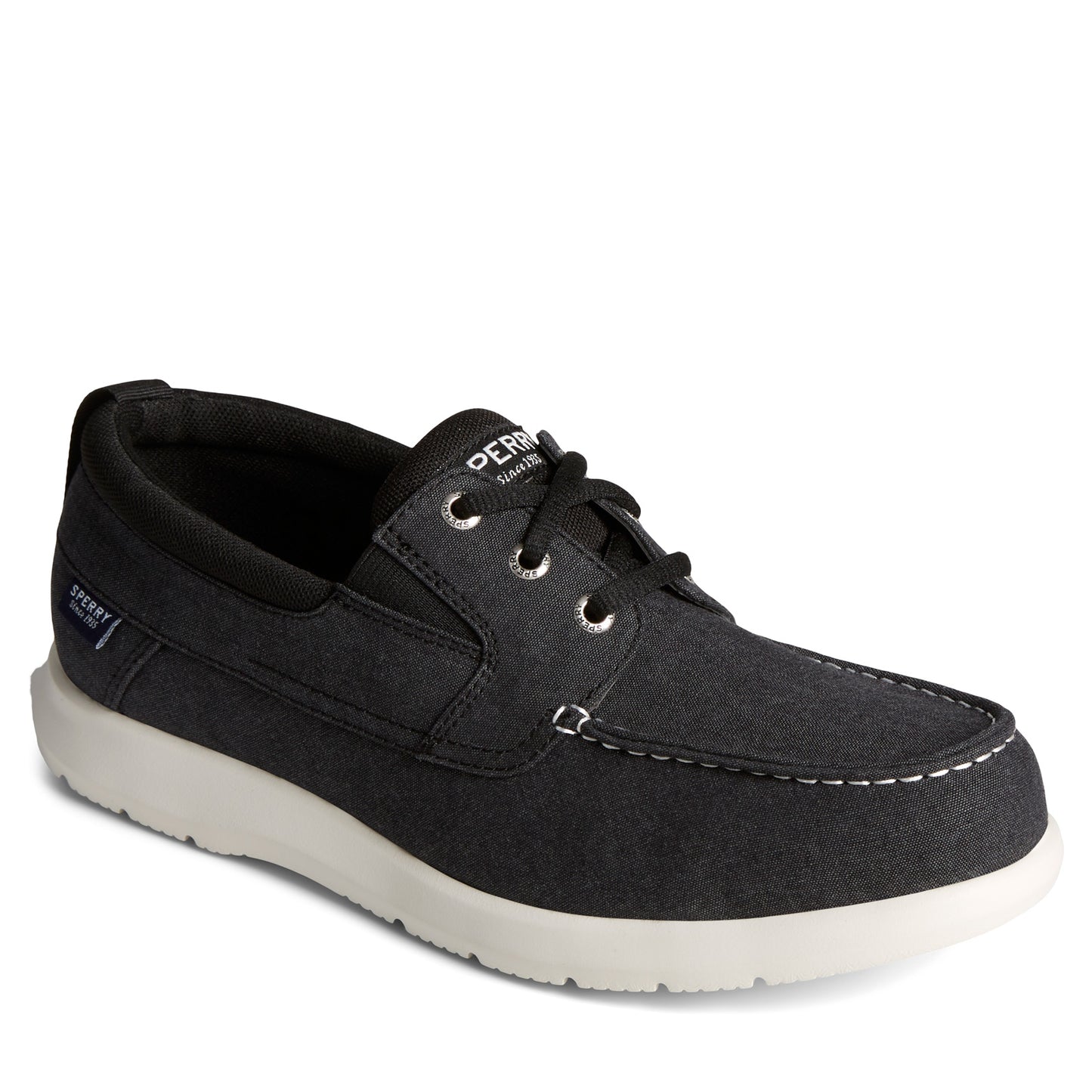 Peltz Shoes  Men's Sperry Bowrider Plushstep 3-Eye Slip-On CHAMBRAY BLACK STS24844