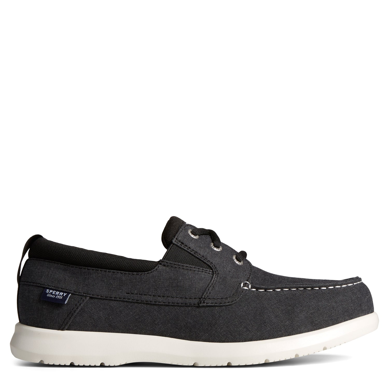 Peltz Shoes  Men's Sperry Bowrider Plushstep 3-Eye Slip-On CHAMBRAY BLACK STS24844