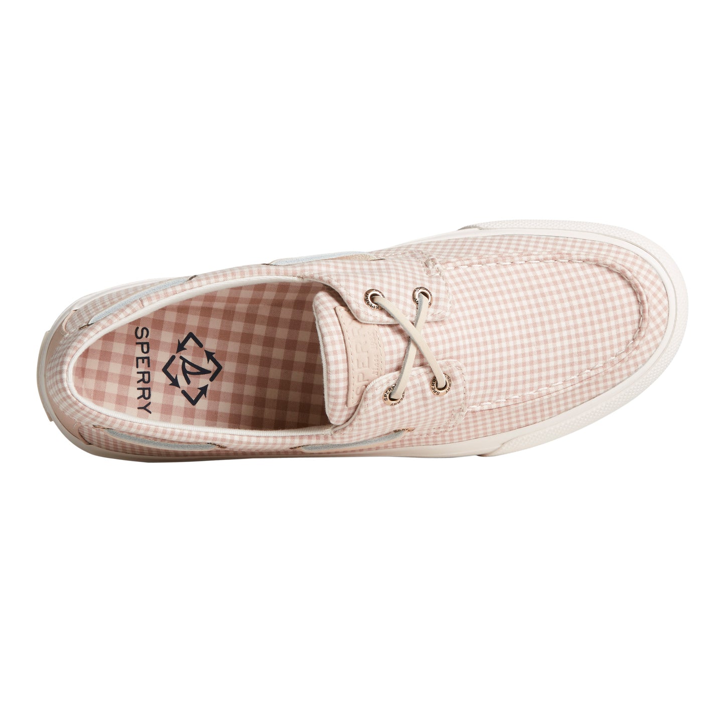 Peltz Shoes  Men's Sperry SeaCycled Bahama II Sneaker White Tan Gingham STS24984