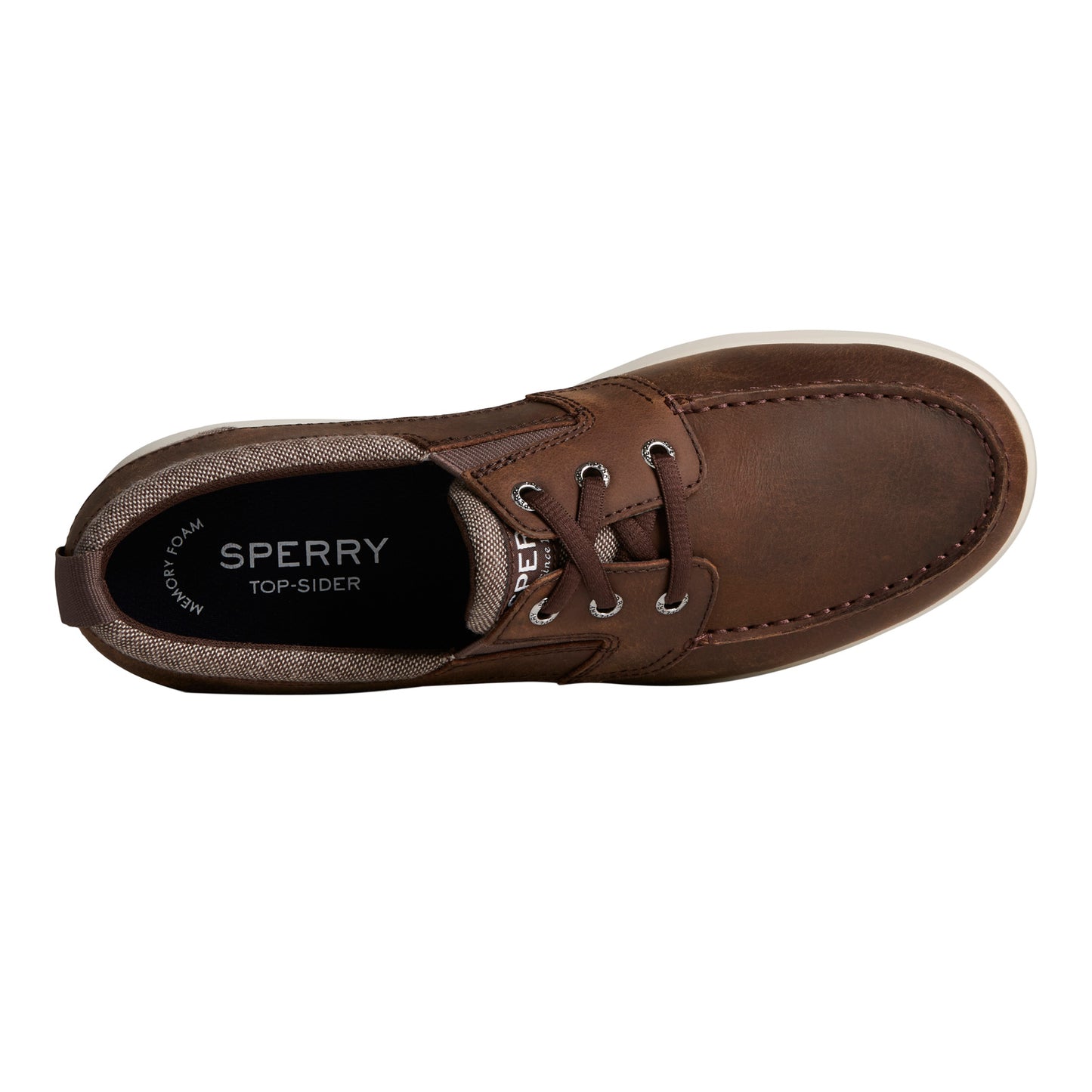 Peltz Shoes  Men's Sperry Bowrider Plushstep 3-Eye Slip-On Brown Leather STS25001