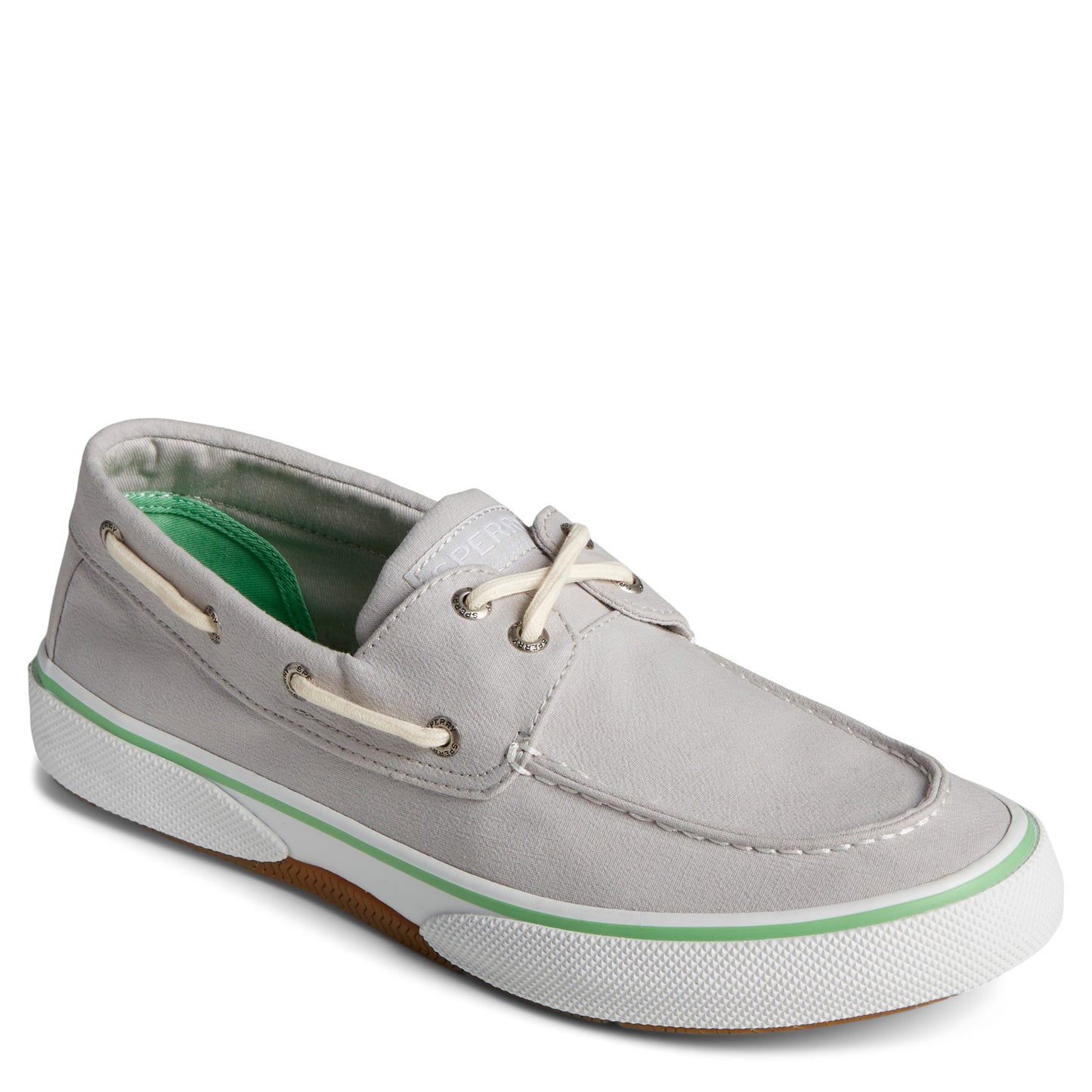 Peltz Shoes  Men's Sperry Halyard Boat Shoe Silver STS25190