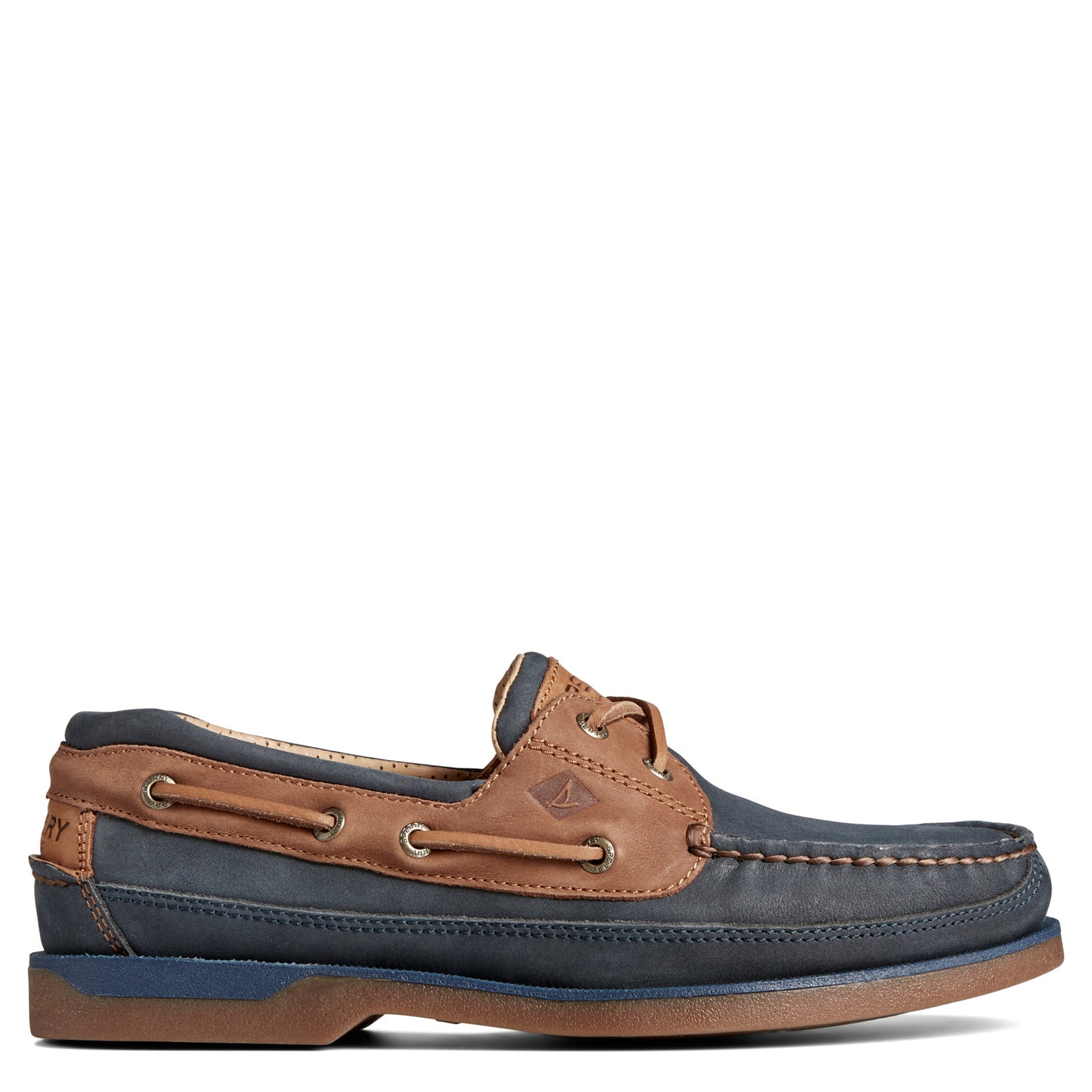 Peltz Shoes  Men's Sperry Gold Cup Mako 2 Eye Boat Shoe Navy Tan STS25364