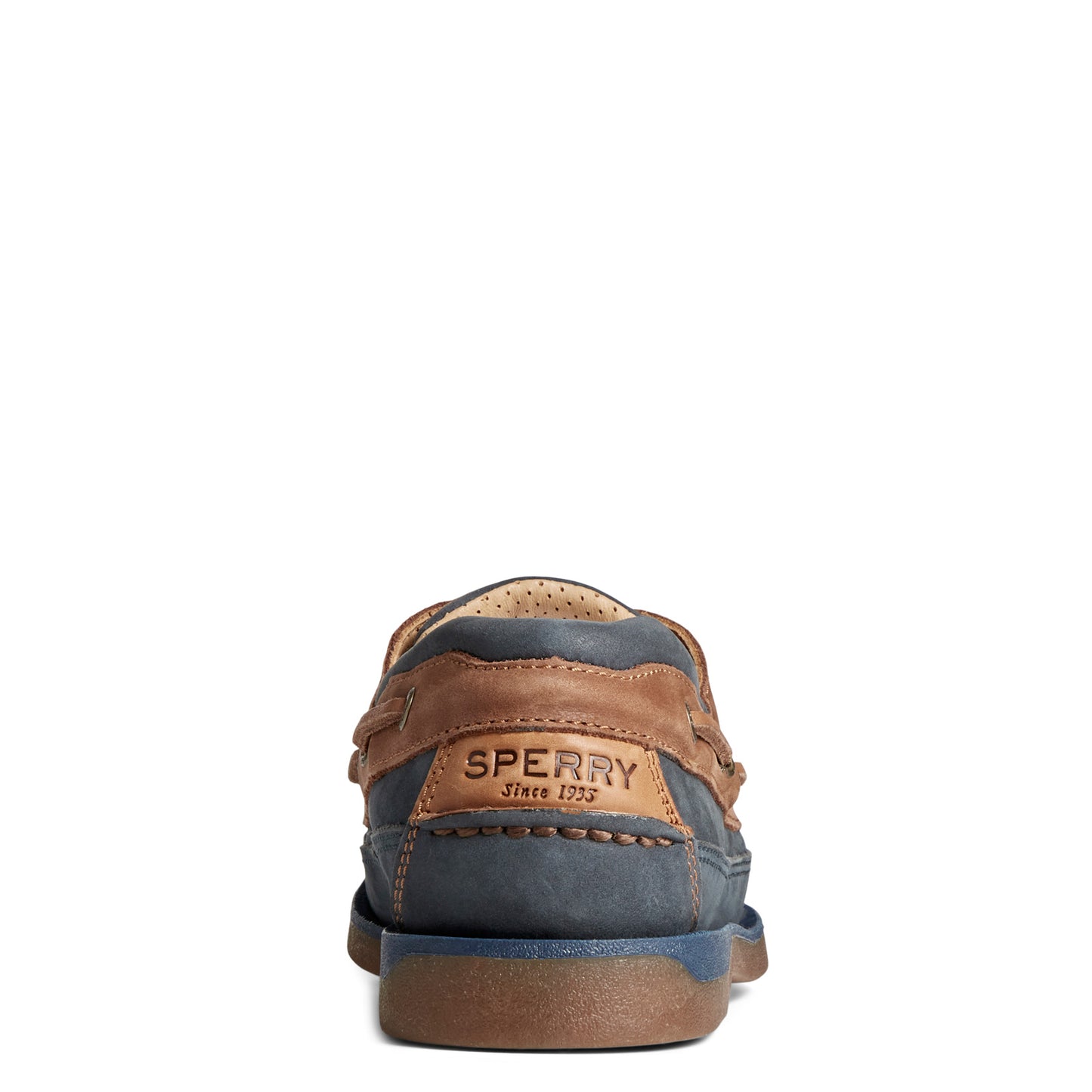 Peltz Shoes  Men's Sperry Gold Cup Mako 2 Eye Boat Shoe Navy Tan STS25364