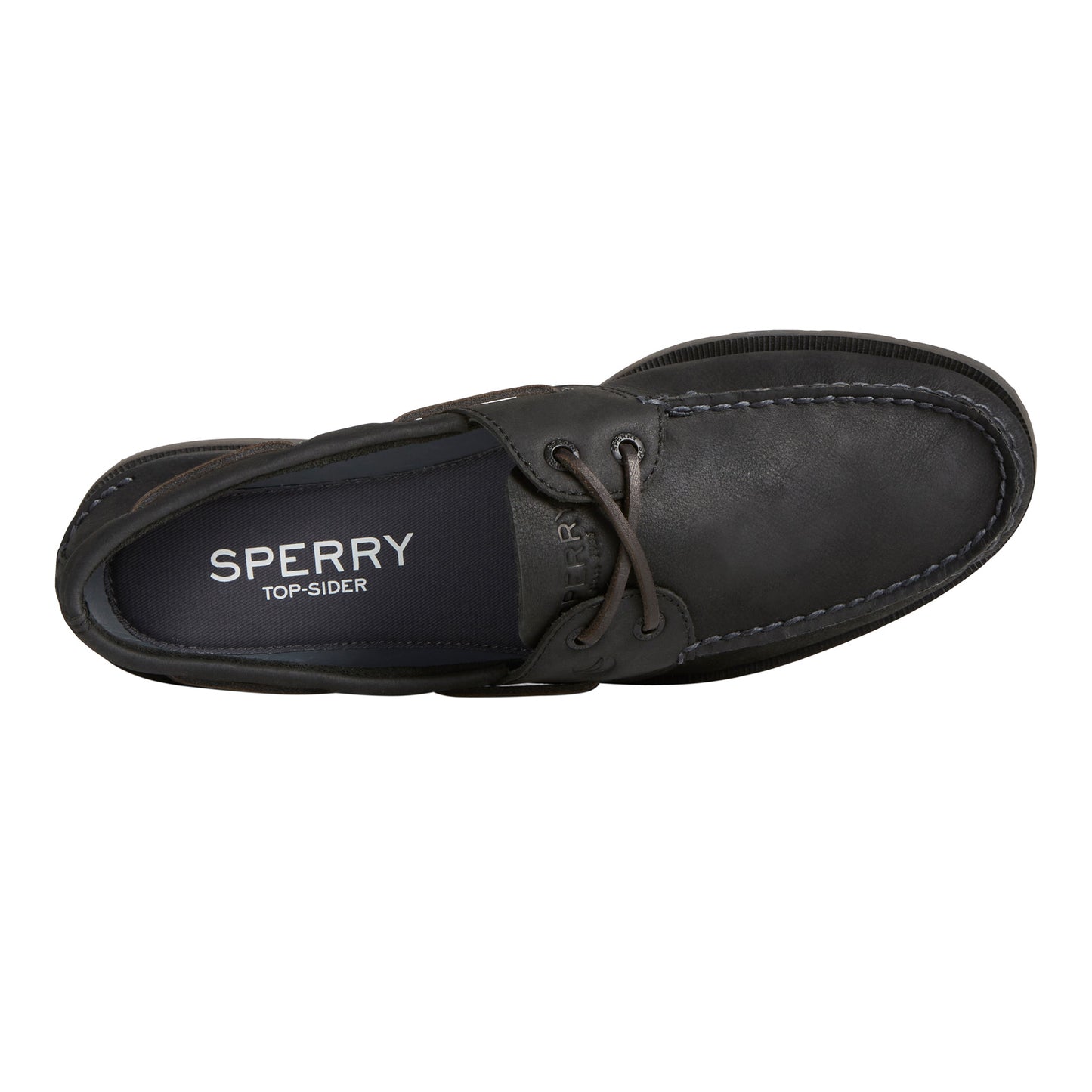 Peltz Shoes  Men's Sperry Leeward X Lace Boat Shoe Black Tumbled Leather STS25395