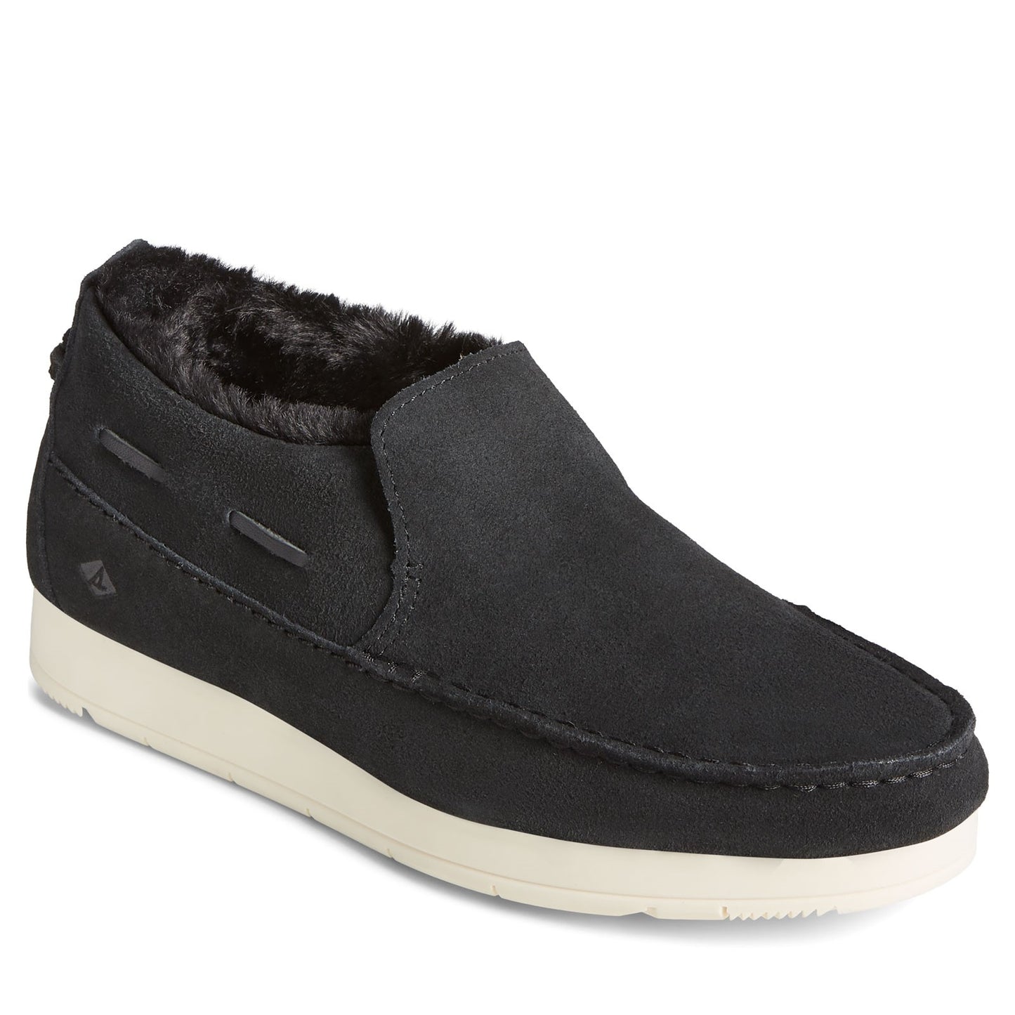 Peltz Shoes  Women's Sperry Moc-Sider Suede Slip-On BLACK SUEDE STS86939