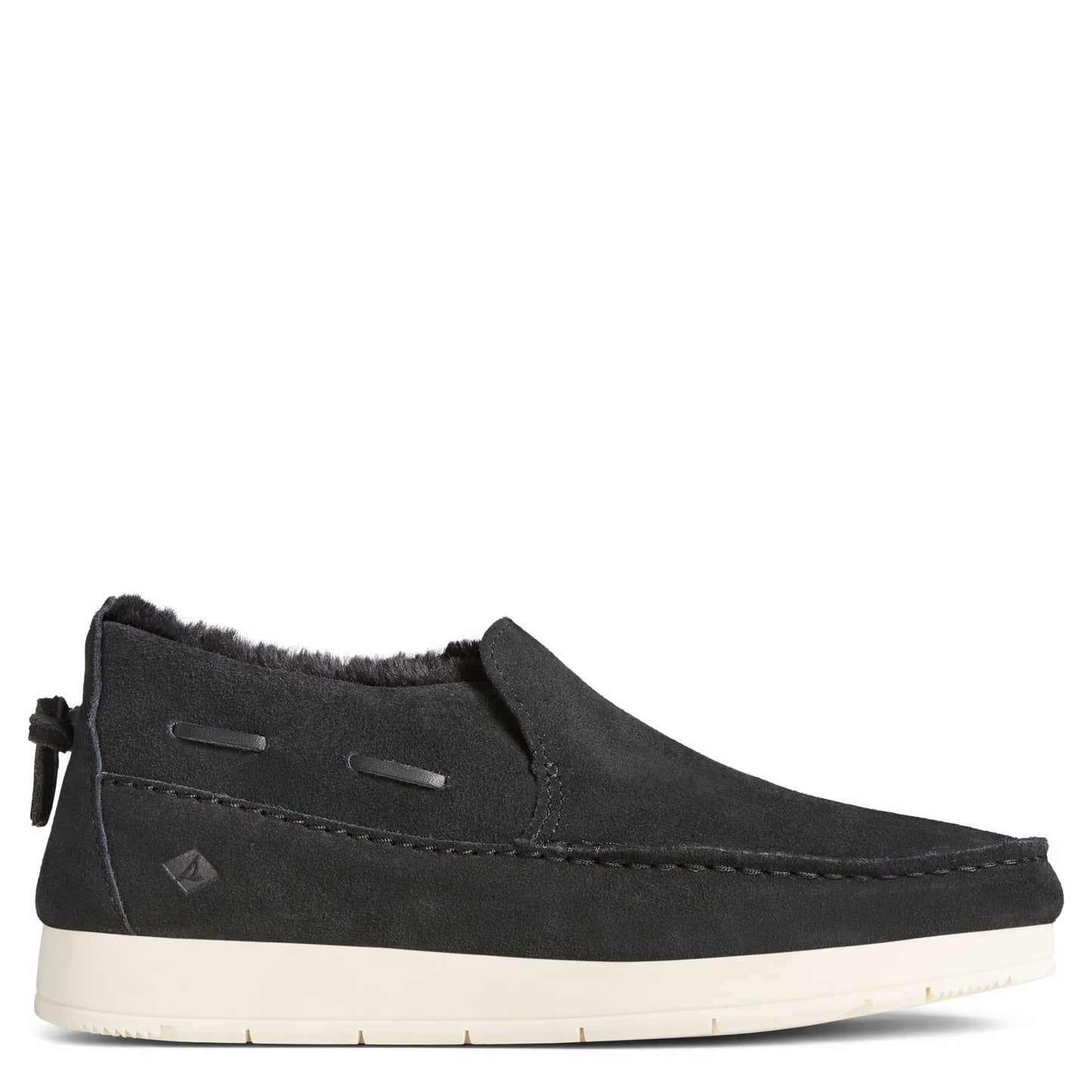 Peltz Shoes  Women's Sperry Moc-Sider Suede Slip-On BLACK SUEDE STS86939