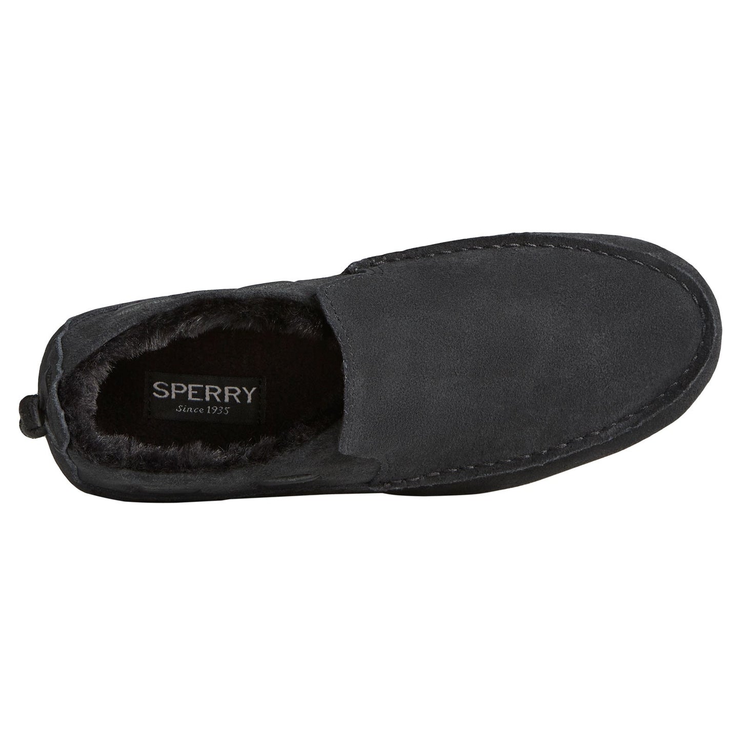 Peltz Shoes  Women's Sperry Moc-Sider Suede Slip-On BLACK SUEDE STS86939