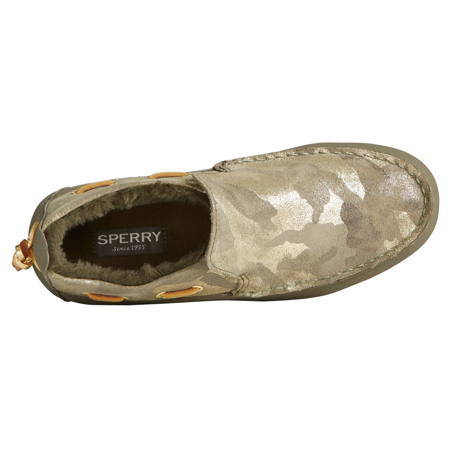 Peltz Shoes  Women's Sperry Moc-Sider Suede Slip-On OLIVE CAMO STS86941