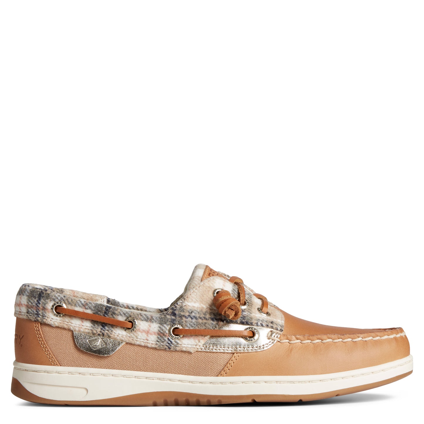 Peltz Shoes  Women's Sperry Rosefish Boat Shoe TAN / IVORY TEDDY WOOL STS88302