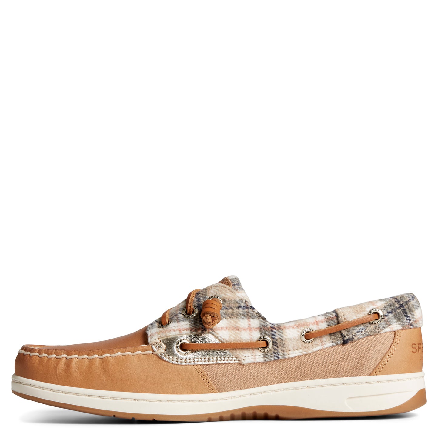 Peltz Shoes  Women's Sperry Rosefish Boat Shoe TAN / IVORY TEDDY WOOL STS88302