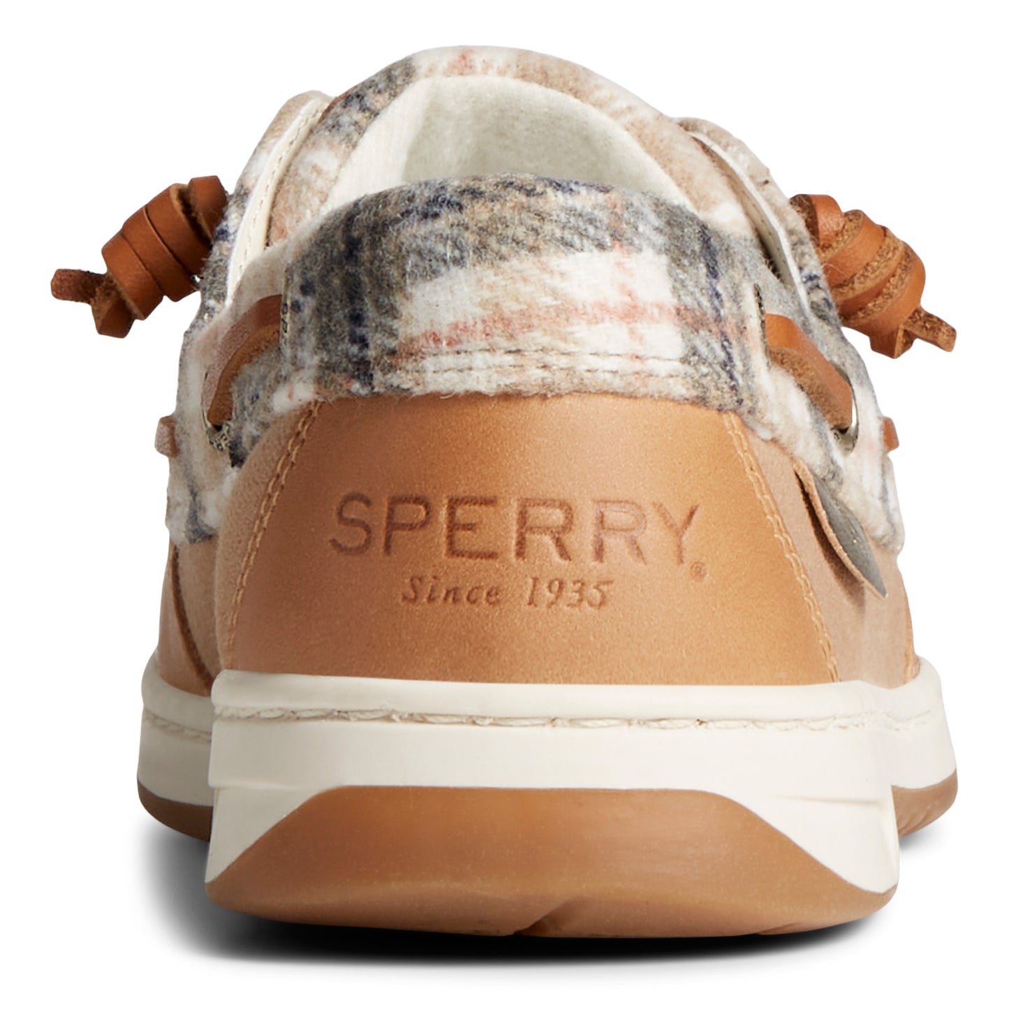 Peltz Shoes  Women's Sperry Rosefish Boat Shoe TAN / IVORY TEDDY WOOL STS88302