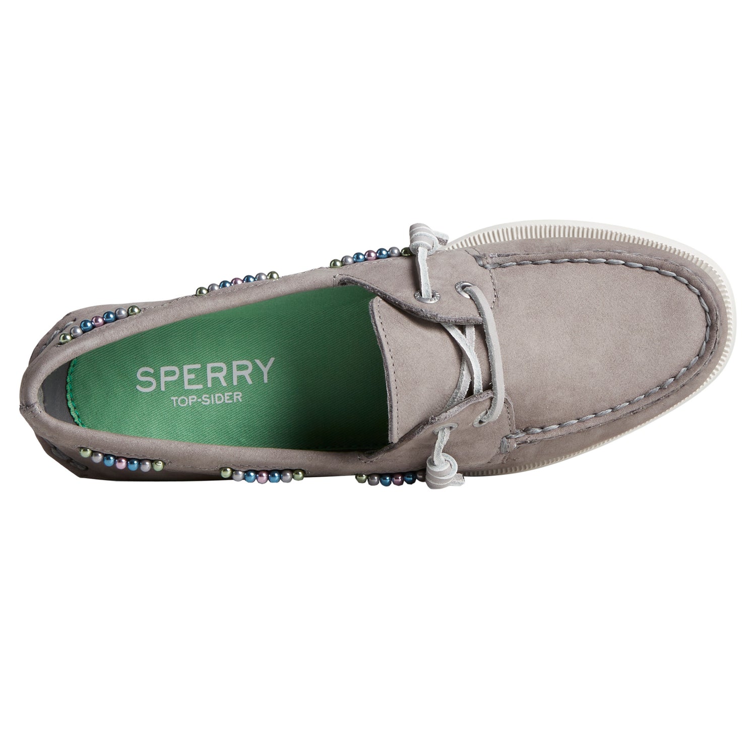 Peltz Shoes  Women's Sperry Authentic Original 2-Eye Beaded Boat Shoe GREY STS88652