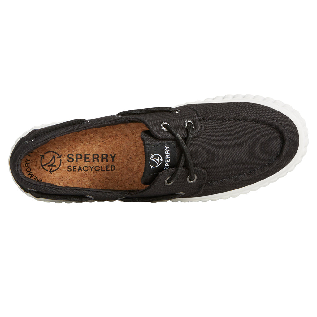 Women's Sperry Pier Wave Boat Platform Sneaker BLACK STS88789