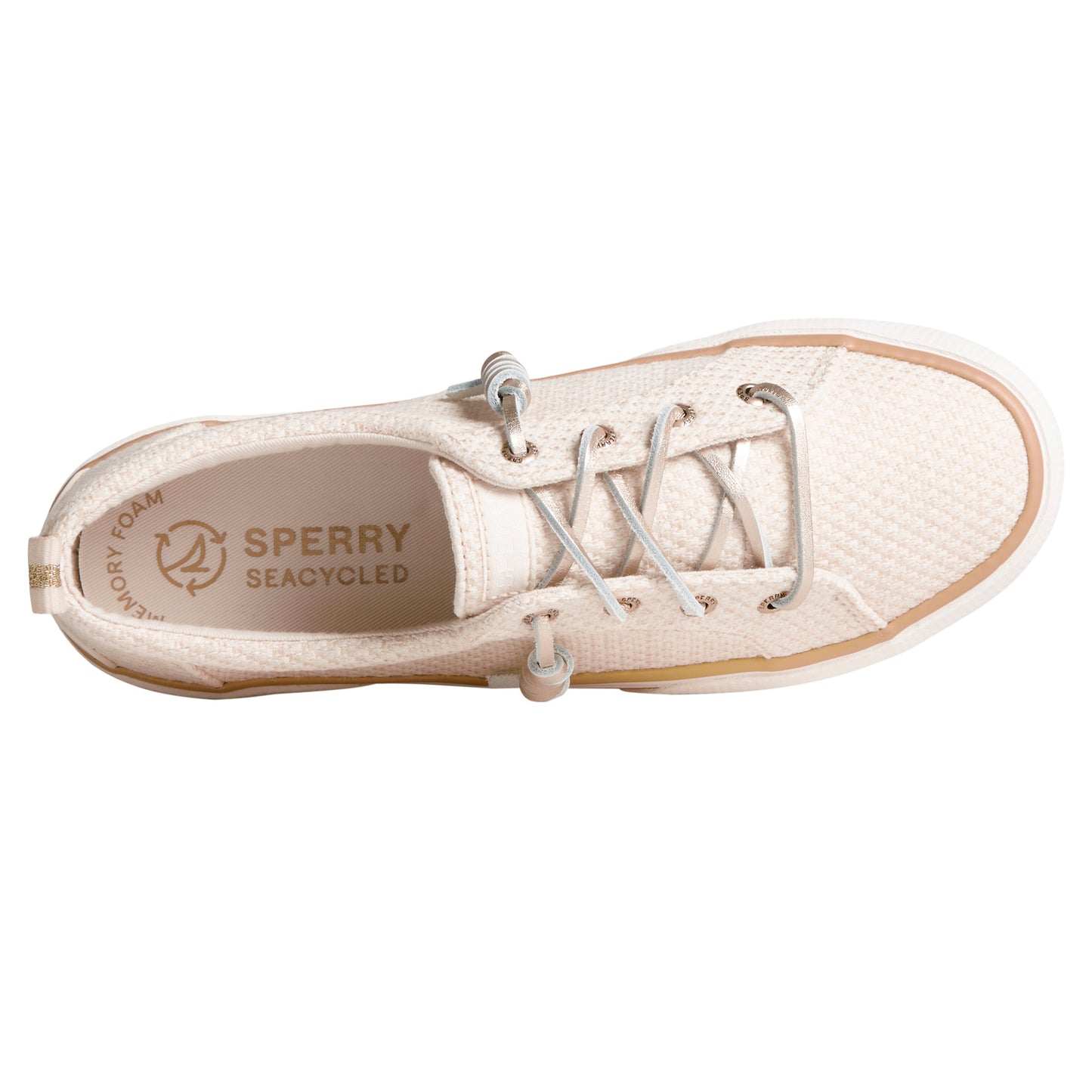 Peltz Shoes  Women's Sperry Pier Wave LTT Sneaker Cream Shimmer STS88795