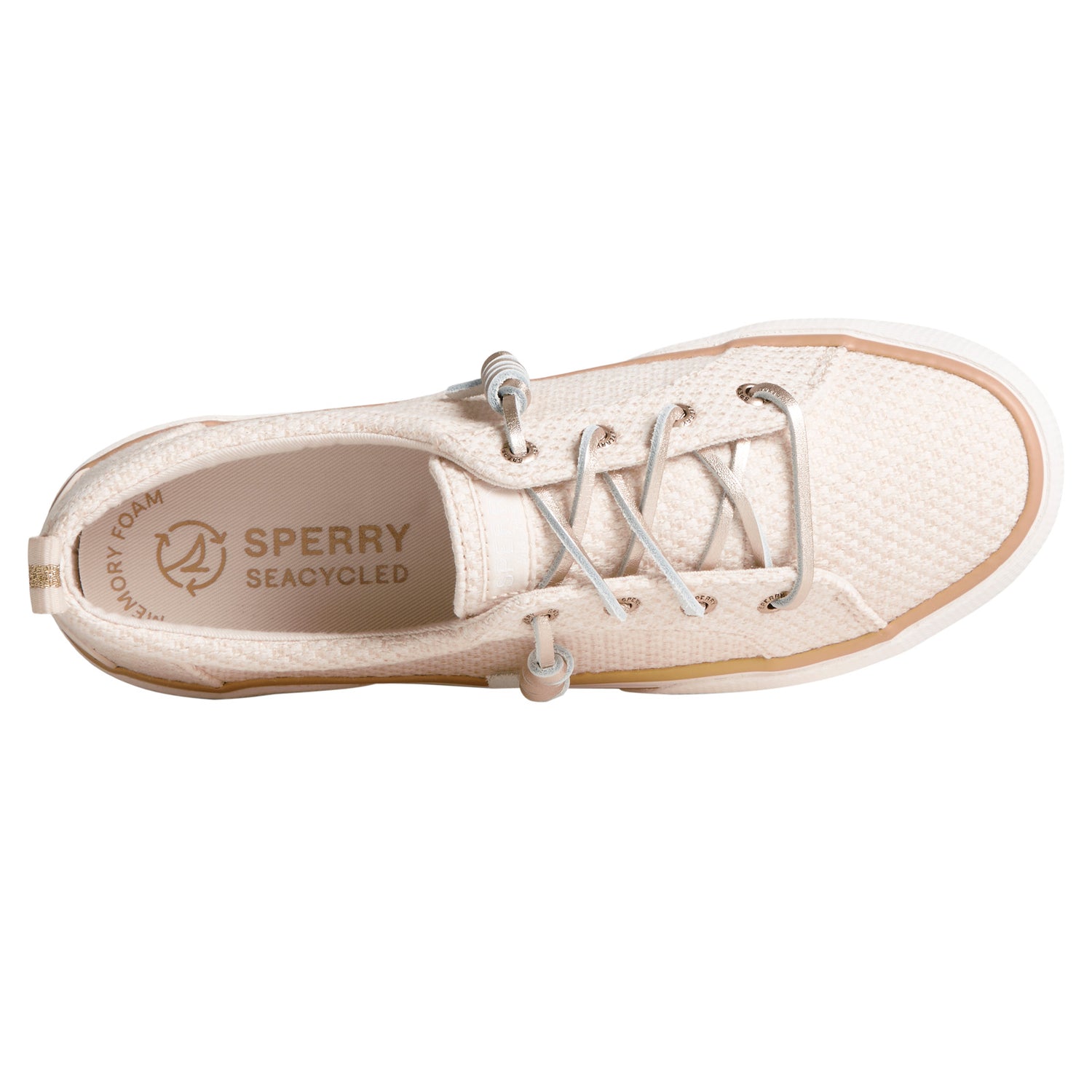 Peltz Shoes  Women's Sperry Pier Wave LTT Sneaker Cream Shimmer STS88795