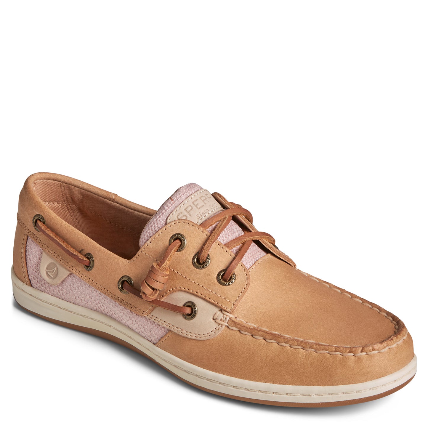 Peltz Shoes  Women's Sperry Songfish Boat Shoe tan / beige fabric STS88984