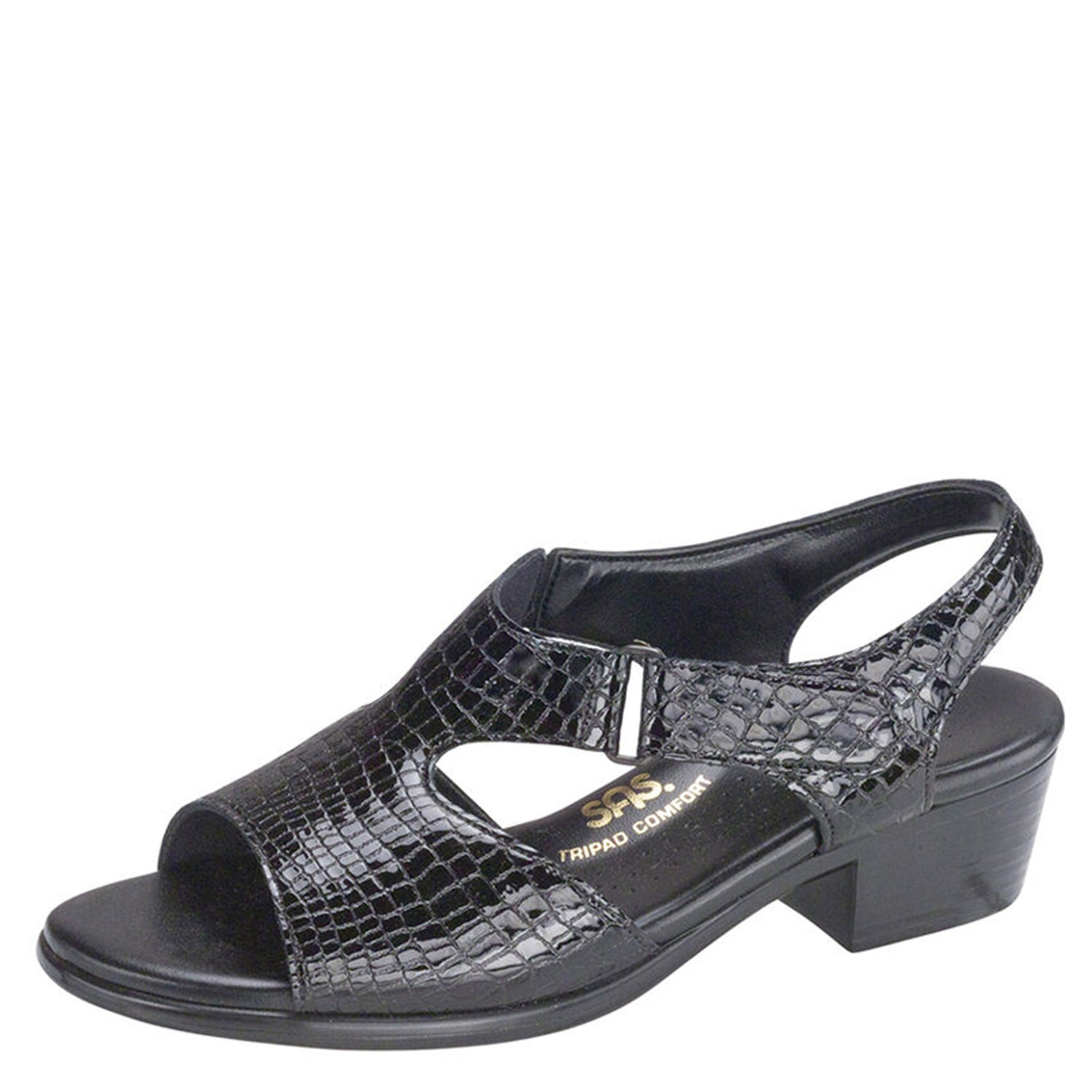 Peltz Shoes  Women's SAS Suntimer Sandal BLACK CROC SUNTIMER BLK CR