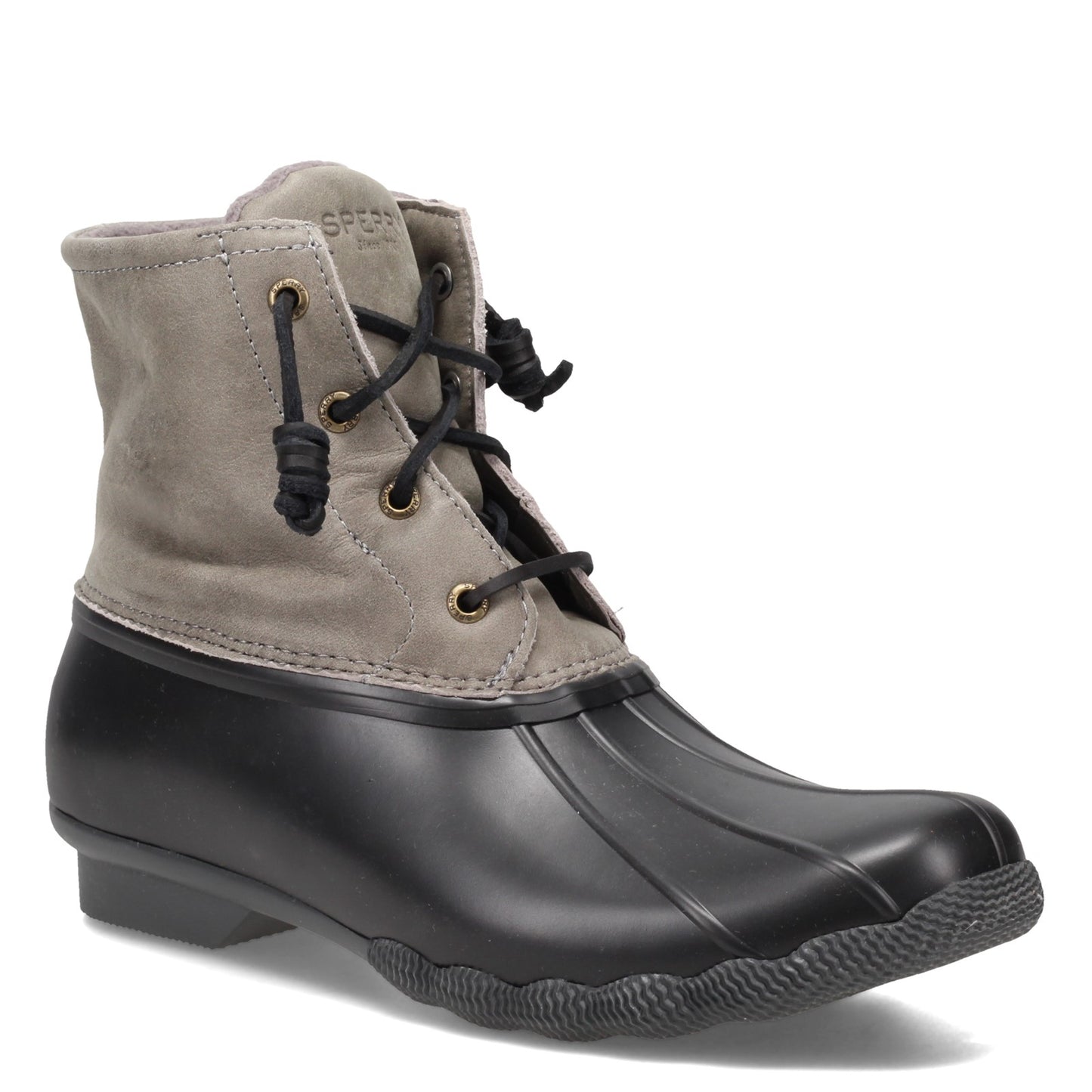 Peltz Shoes  Women's Sperry Saltwater Rain Boot BLACK GRAY STS81732