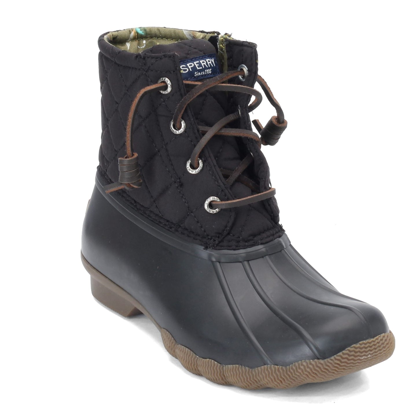 Peltz Shoes  Women's Sperry Saltwater Quilted Nylon Duck Boot BLACK STS94063